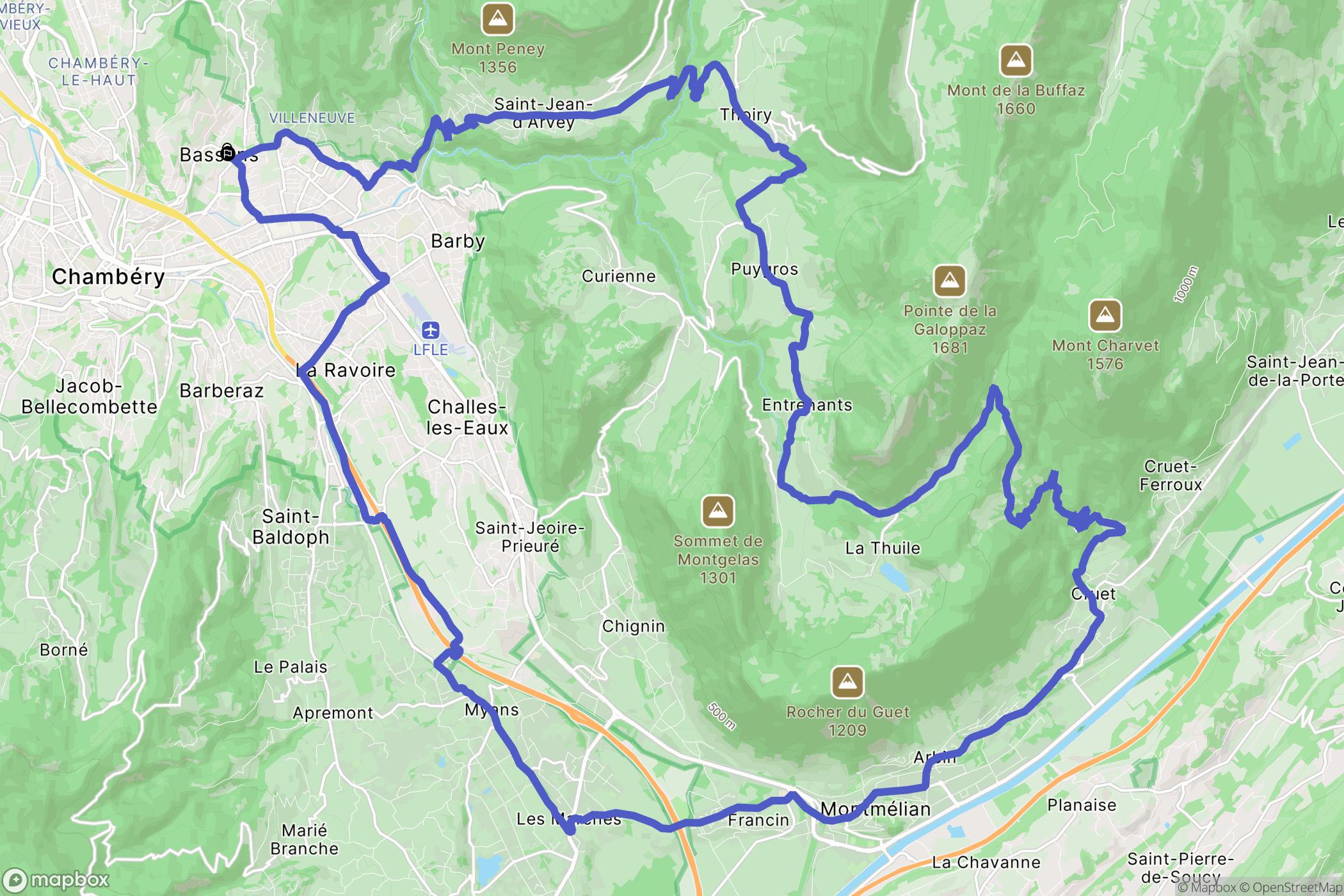 Bassens : carte du parcours de randonnée - France