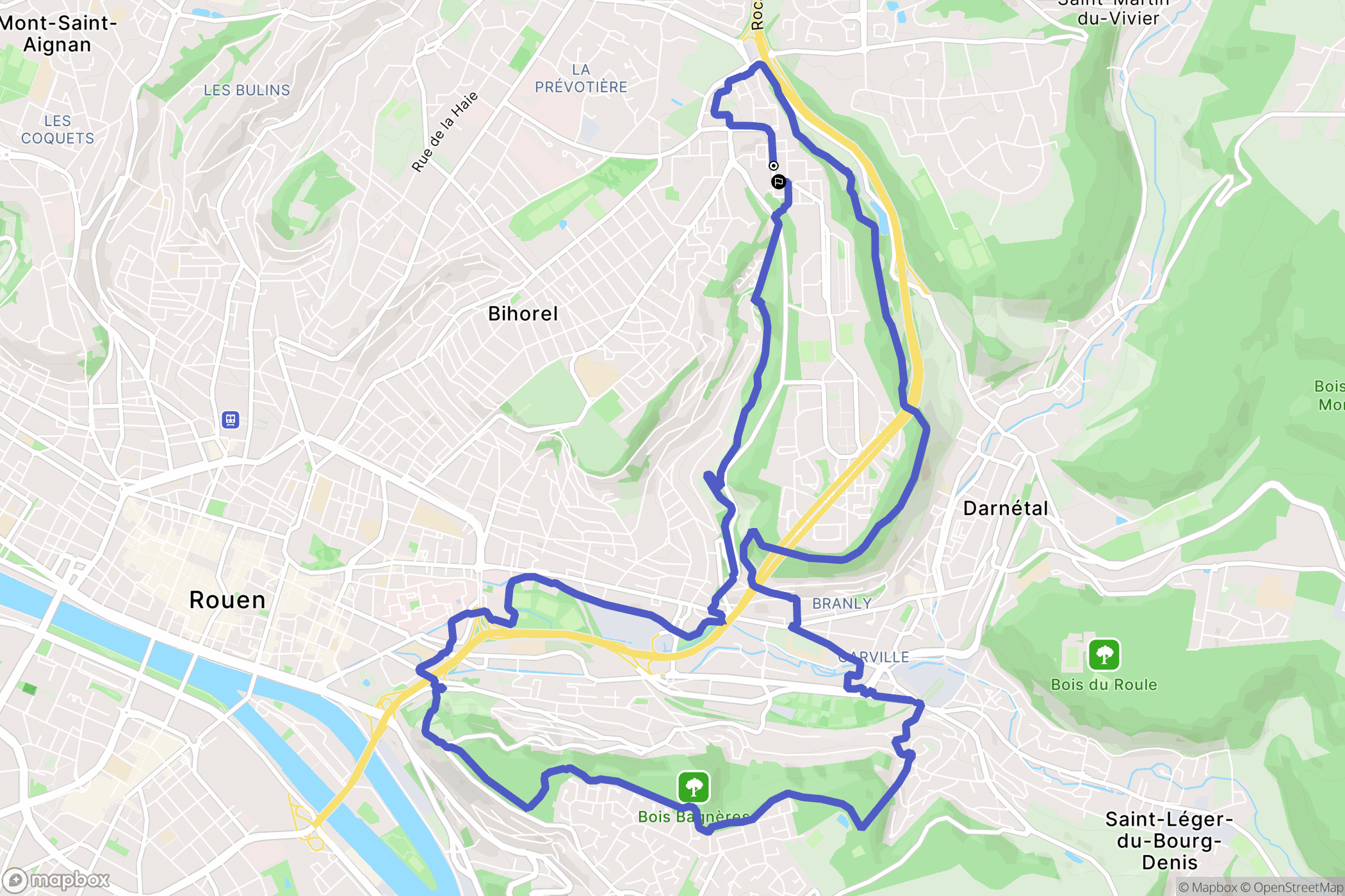 Rouen : carte du parcours de randonnée - France