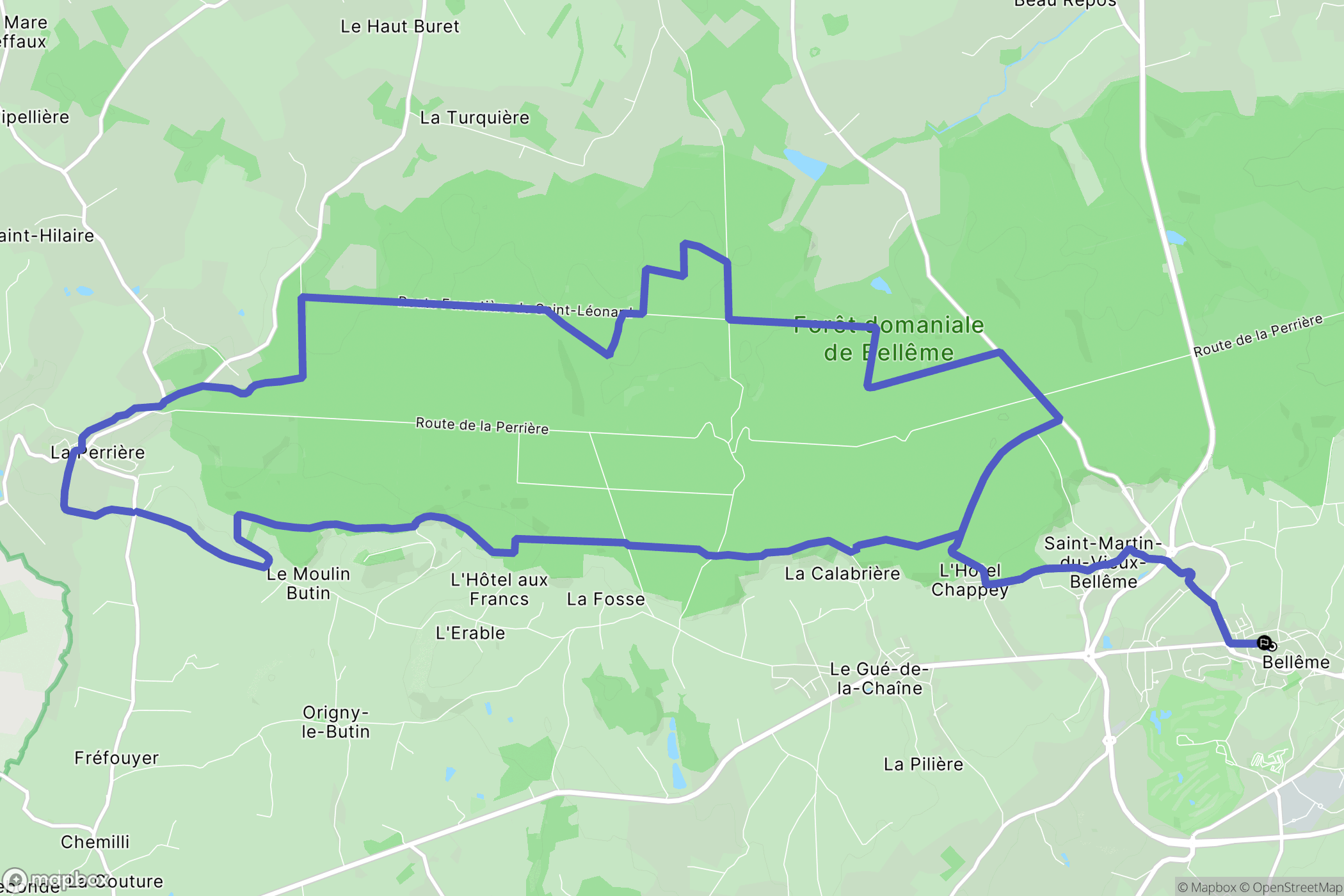 Bellême : carte du parcours de randonnée - France
