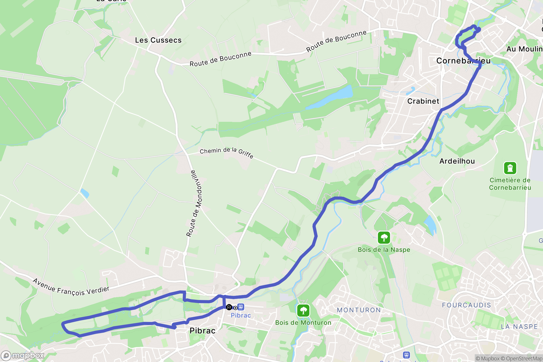 Pibrac : carte du parcours de randonnée - France