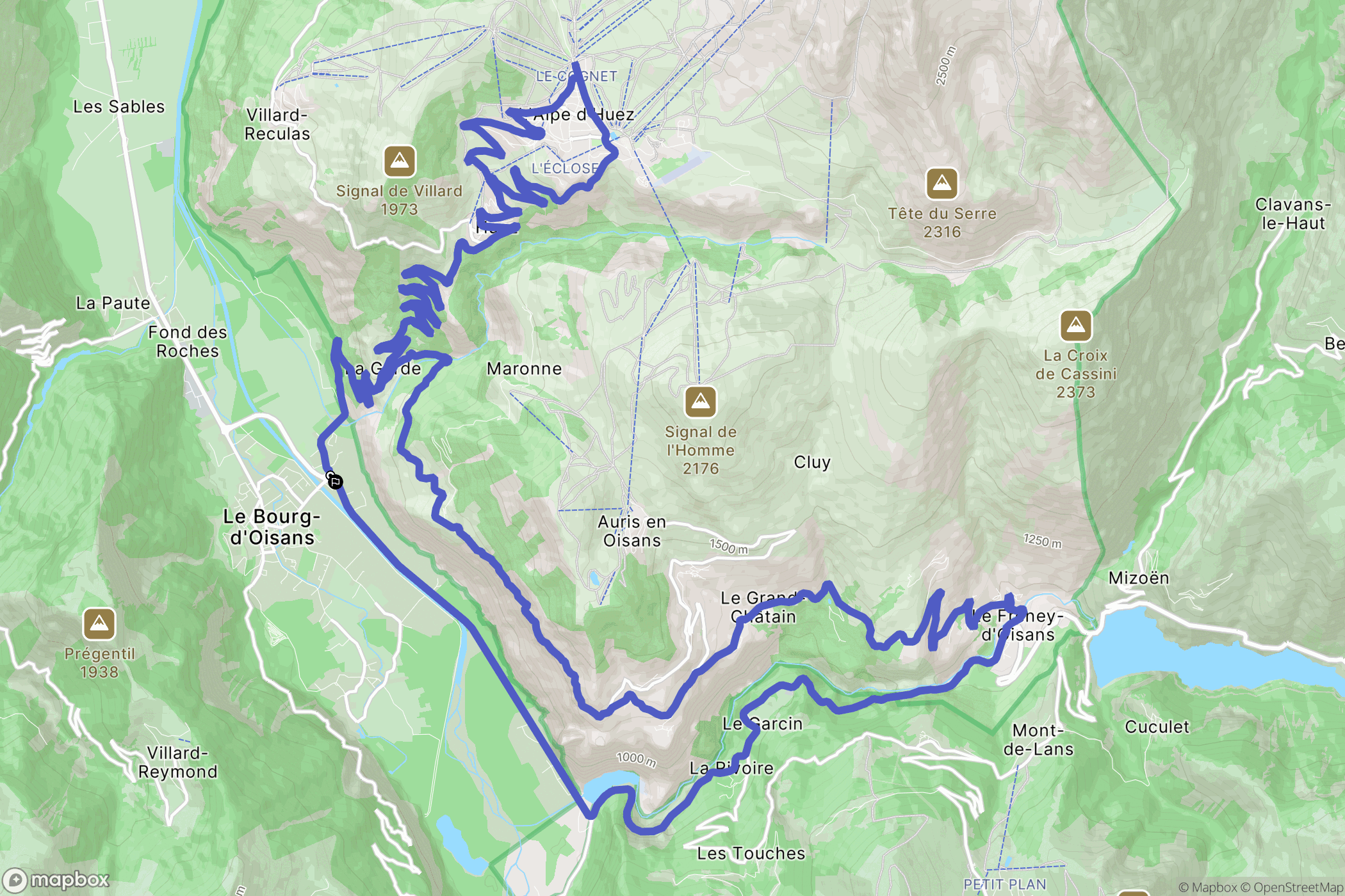Le Bourg-d'Oisans : carte du parcours de randonnée - France