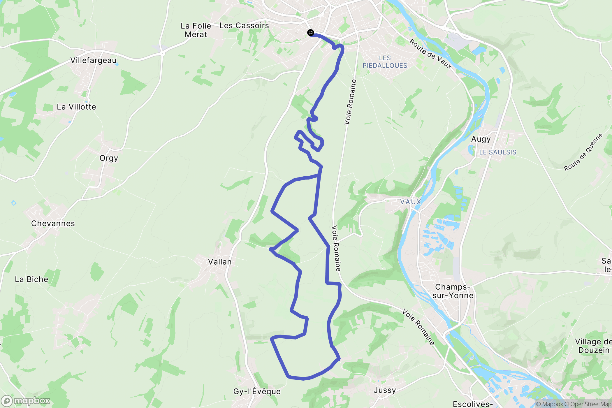 Auxerre : carte du parcours de randonnée - France