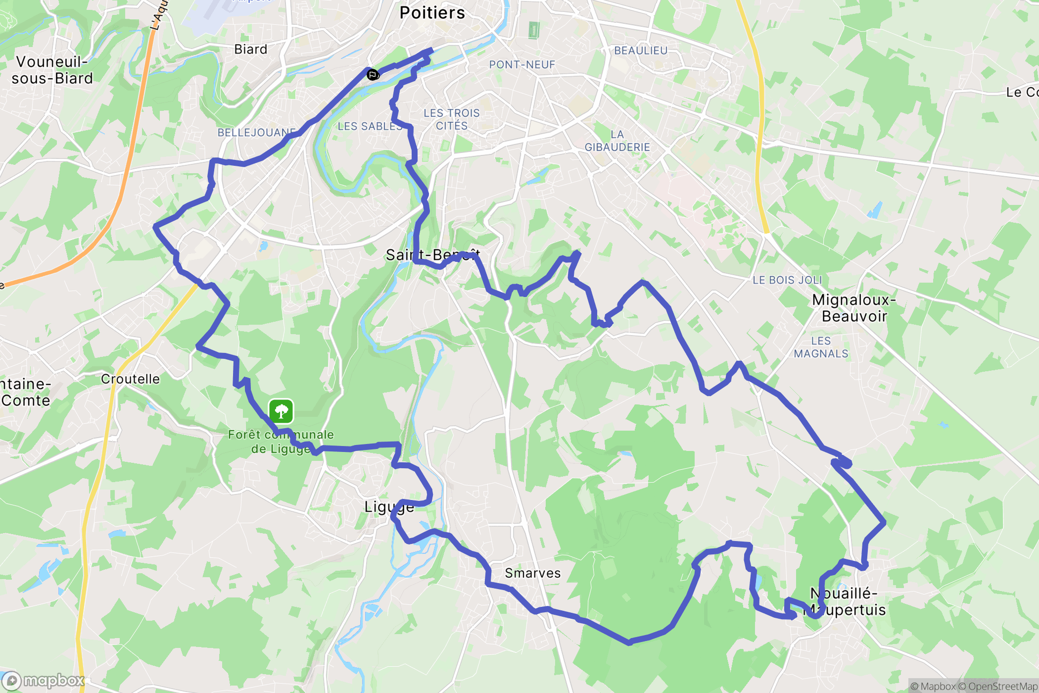 Poitiers : carte du parcours de randonnée - France