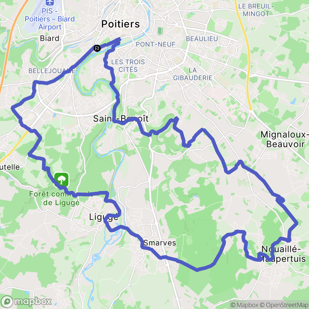 Poitiers : carte du parcours de randonnée - France