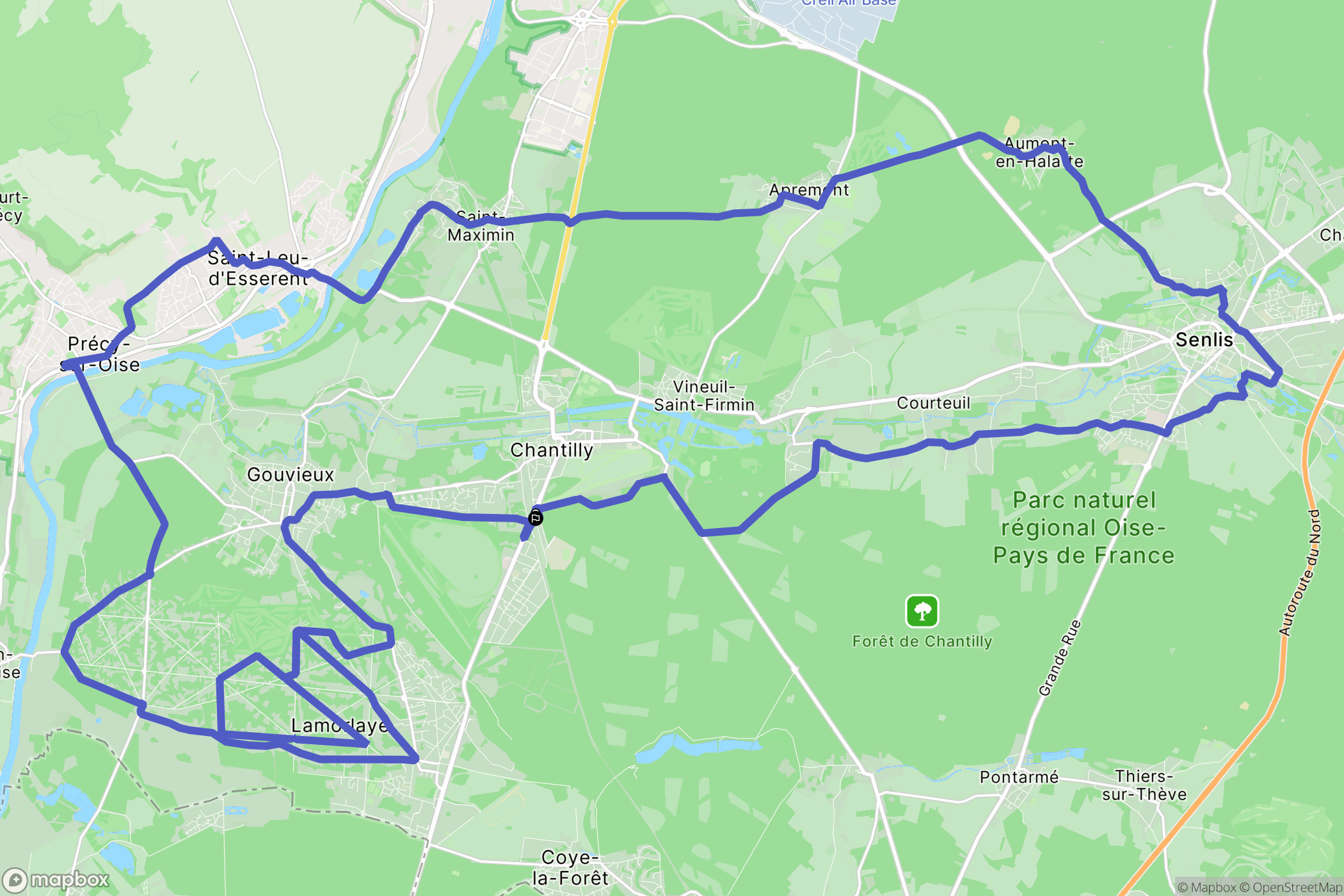 Chantilly : carte du parcours de randonnée - France