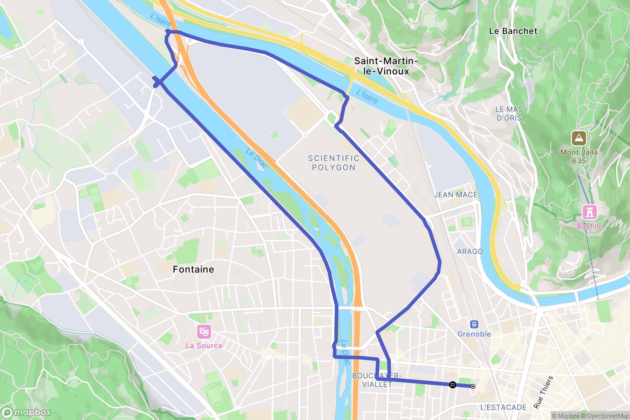 Grenoble : carte du parcours de randonnée - France