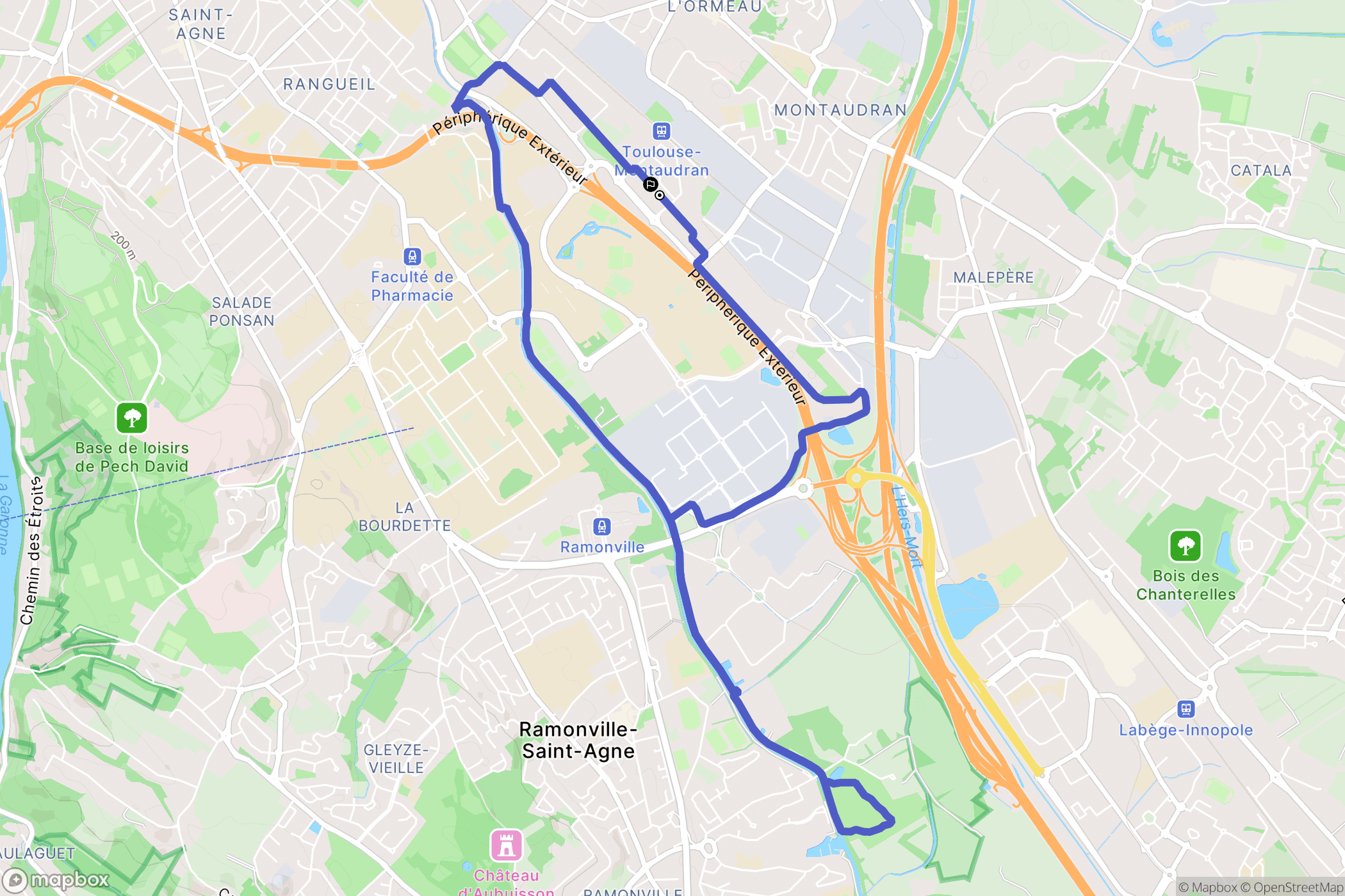 Toulouse : carte du parcours de randonnée - France