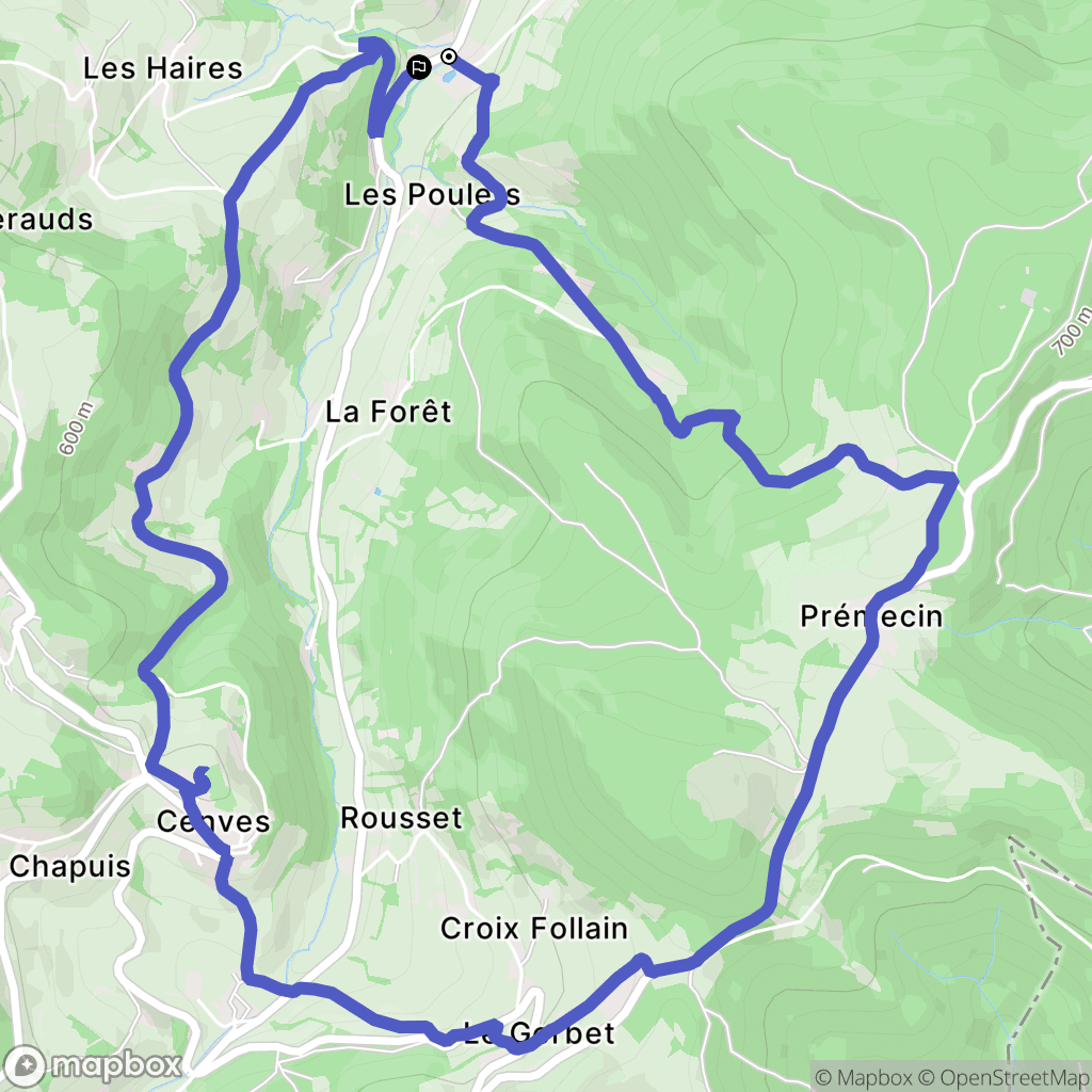 Cenves : carte du parcours de randonnée - France