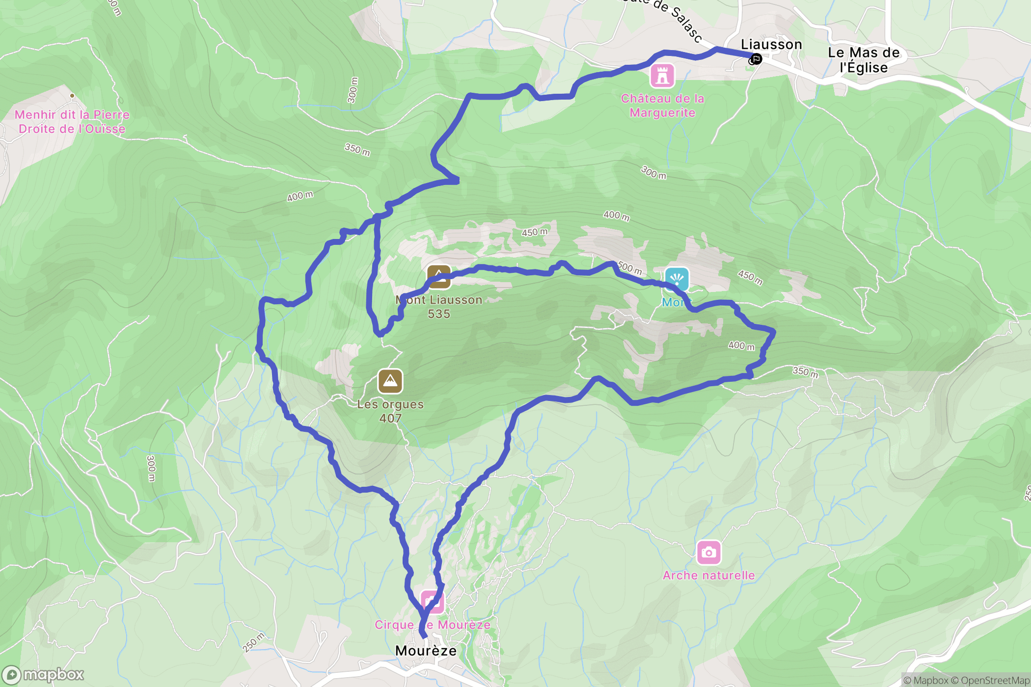 Liausson : carte du parcours de randonnée - France
