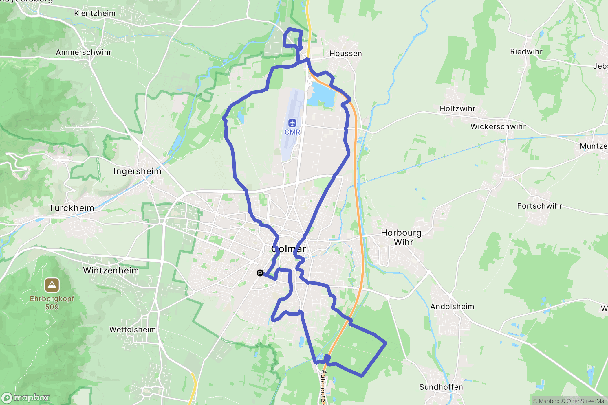 Colmar : carte du parcours de randonnée - France