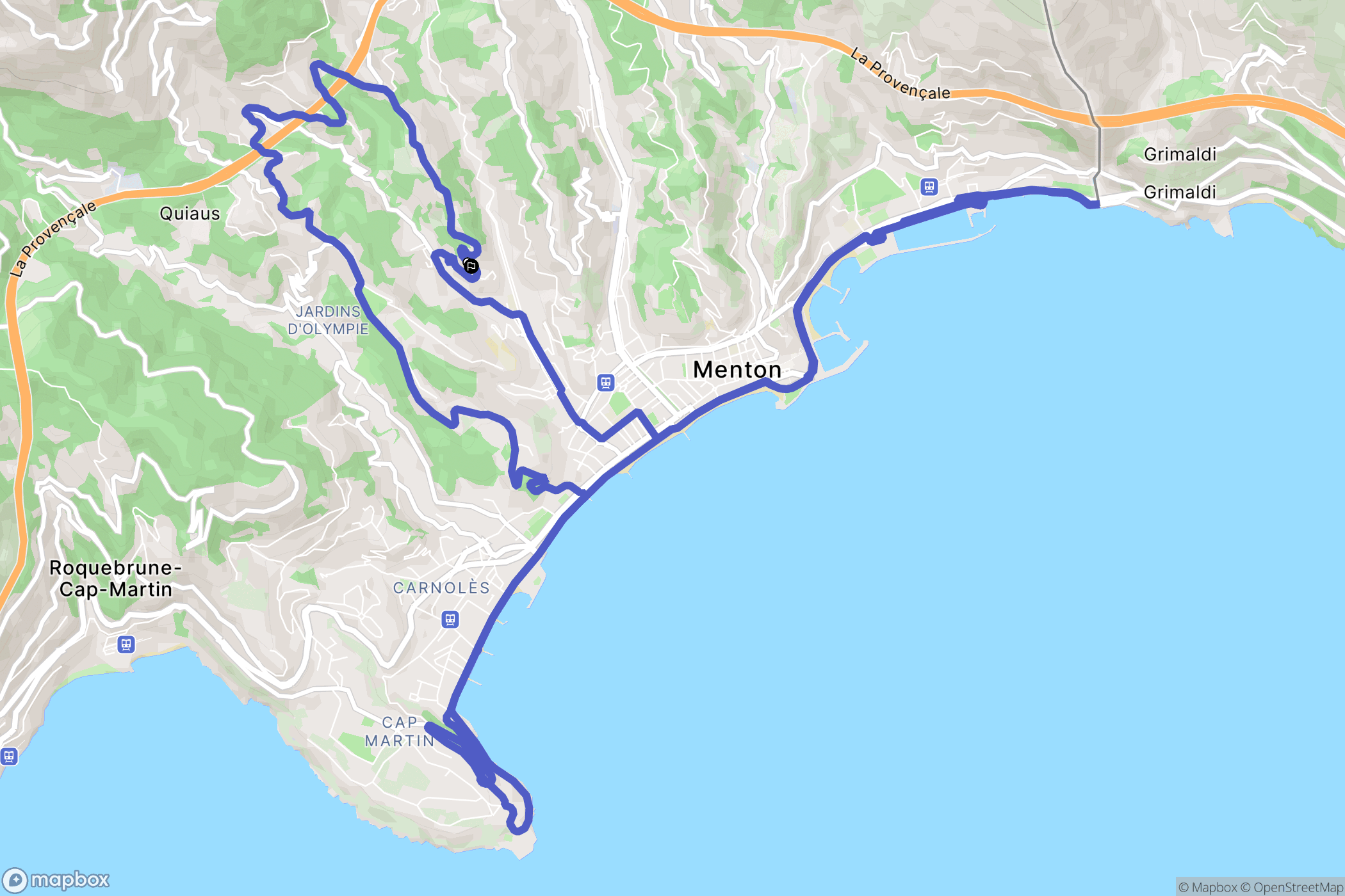Menton : carte du parcours de randonnée - France