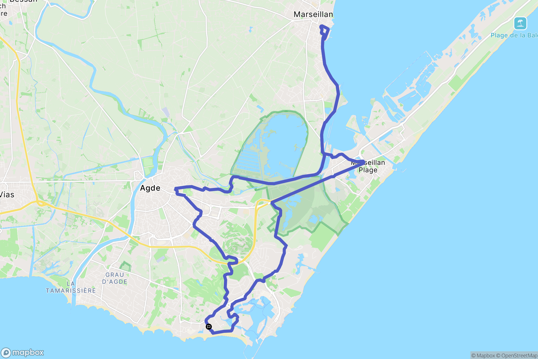 Agde : carte du parcours de randonnée - France