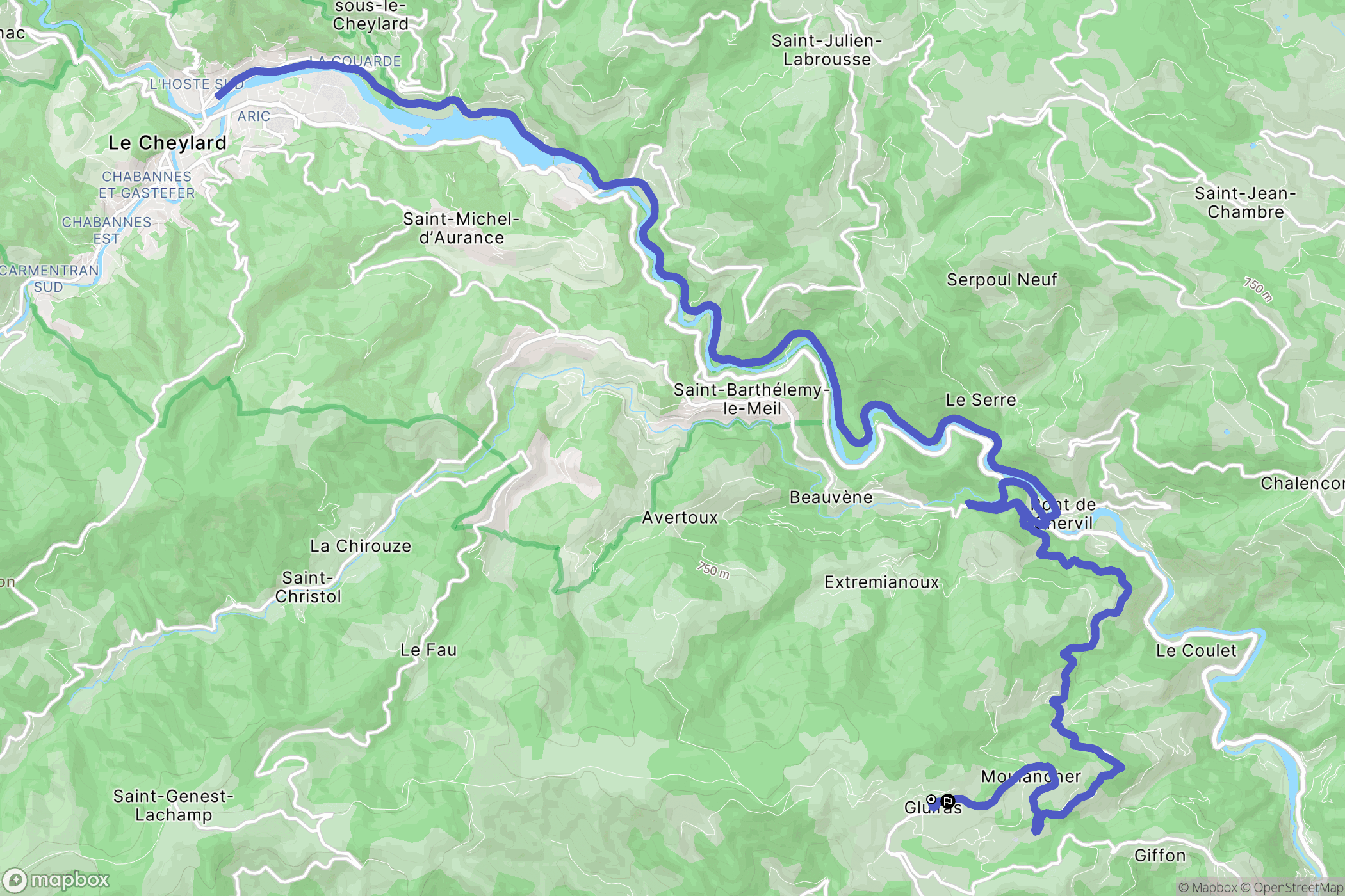 Gluiras : carte du parcours de randonnée - France