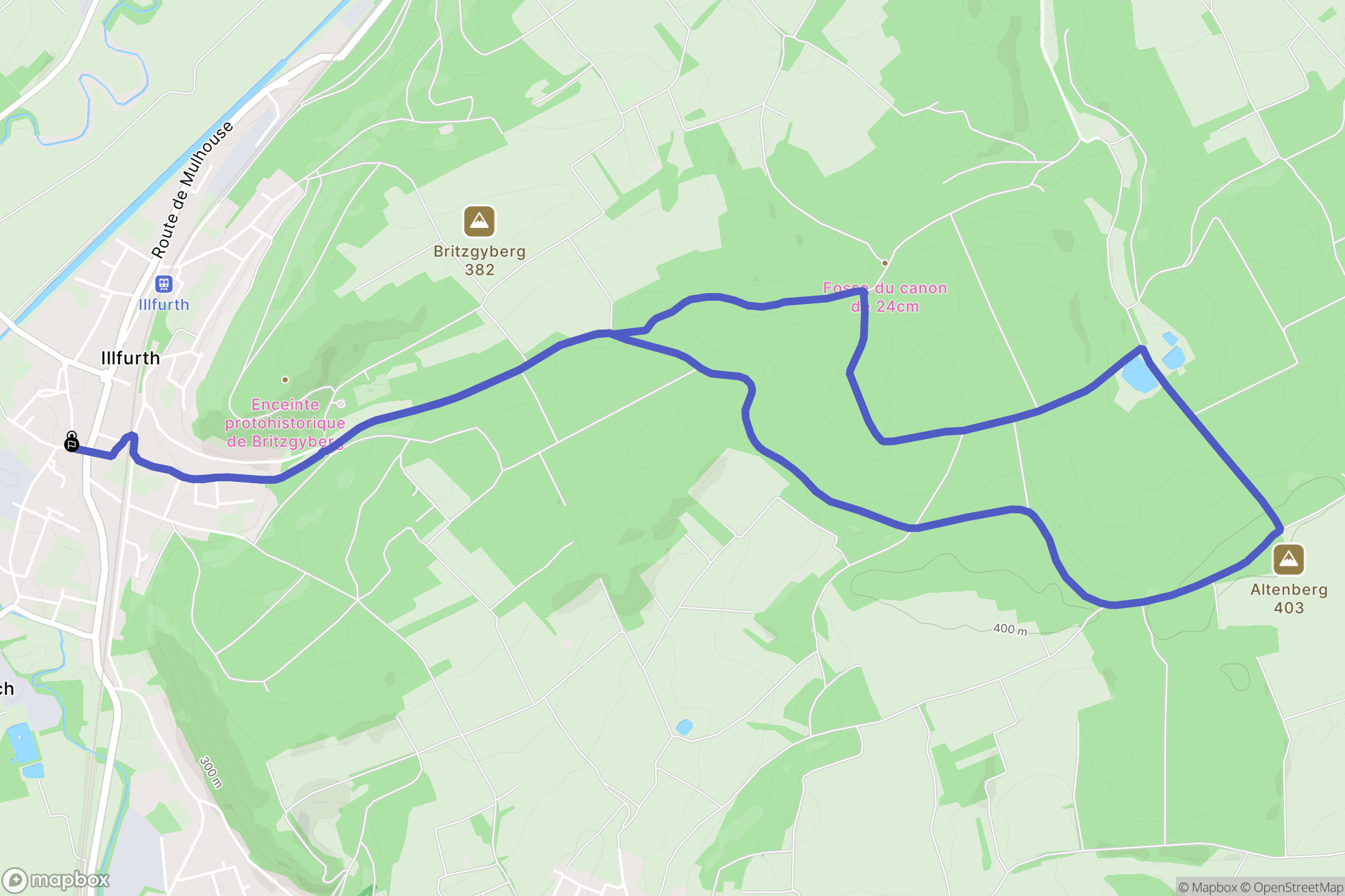 Illfurth : carte du parcours de randonnée - France