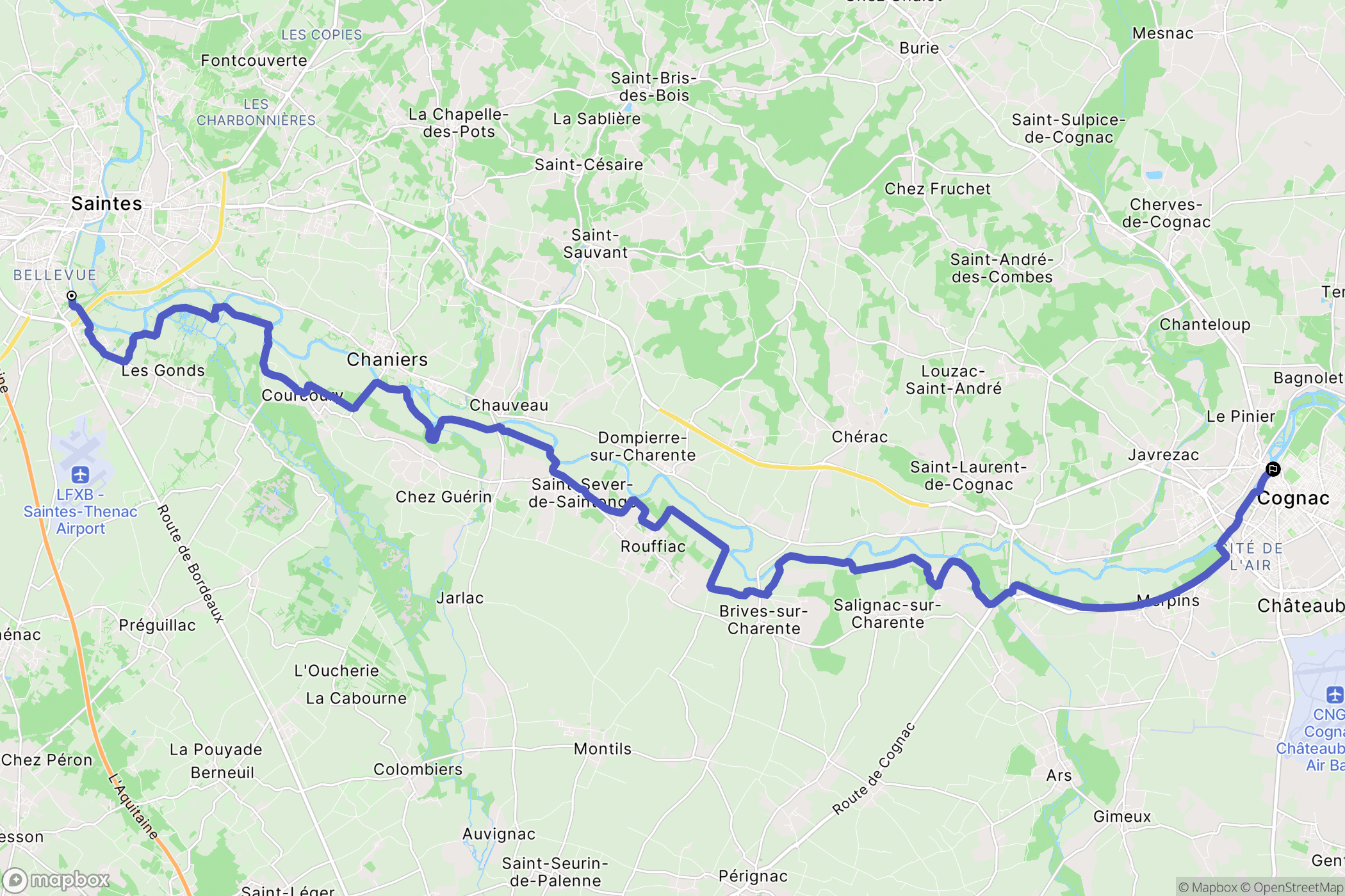 Saintes : carte du parcours de randonnée - France