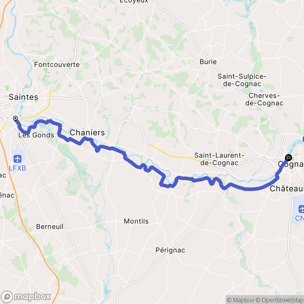 Saintes : carte du parcours de randonnée - France