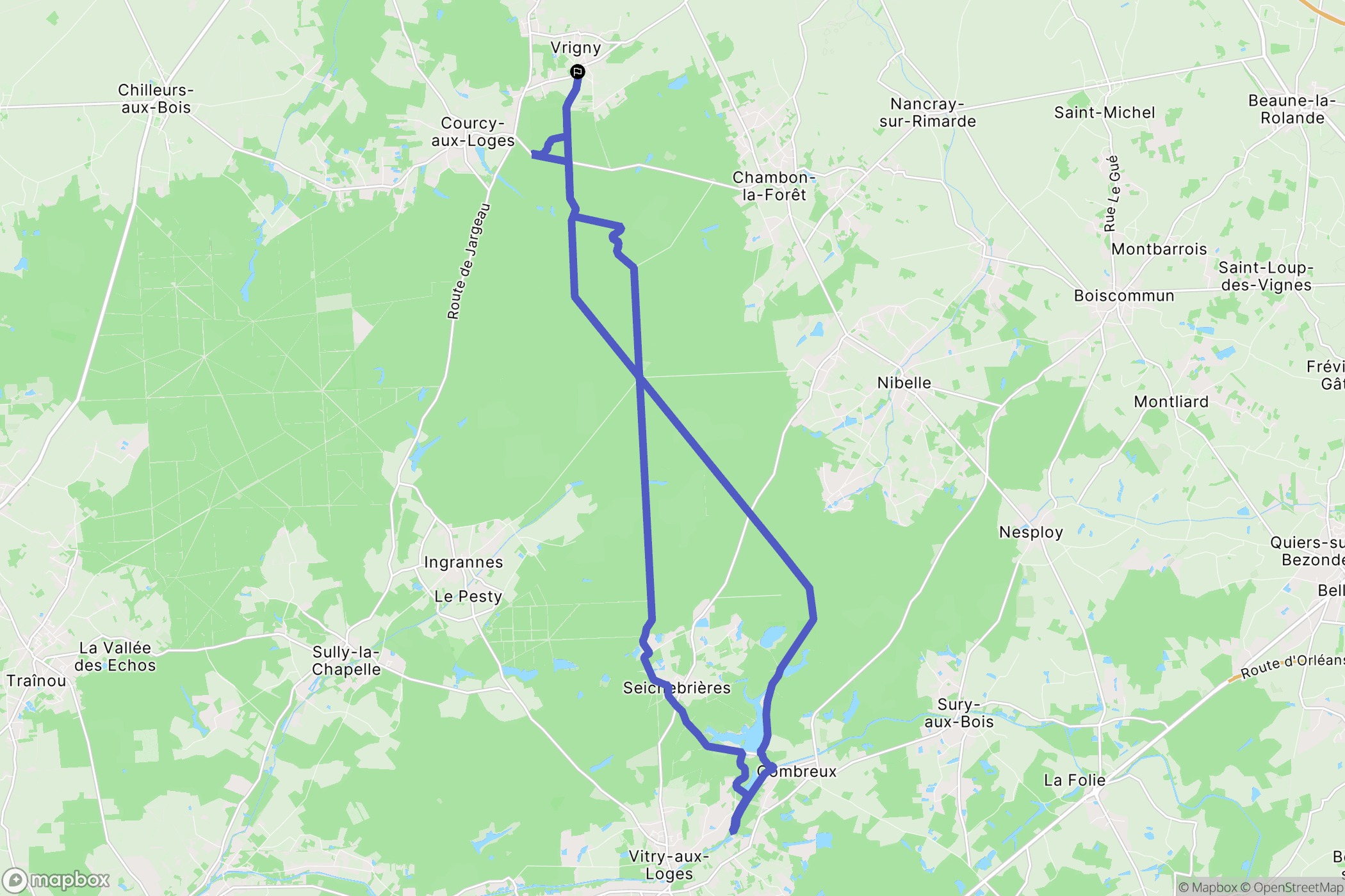 Vrigny : carte du parcours de randonnée - France