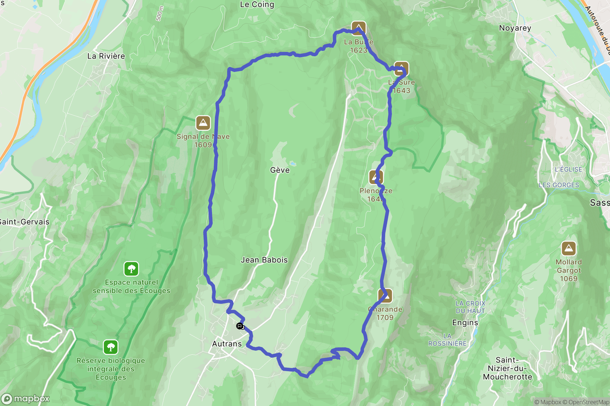 Autrans-Méaudre en Vercors : carte du parcours de randonnée - France