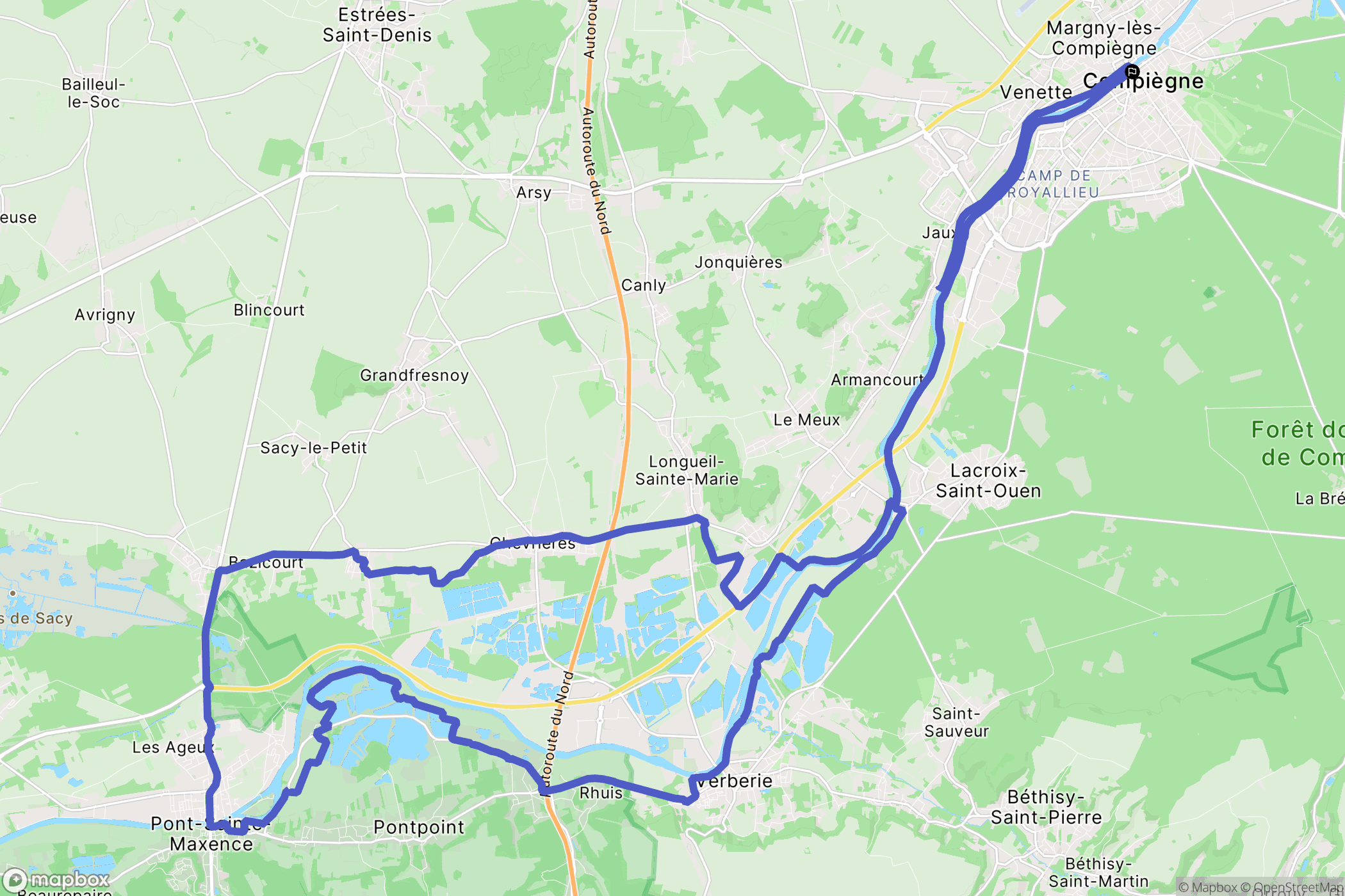 Compiègne : carte du parcours de randonnée - France