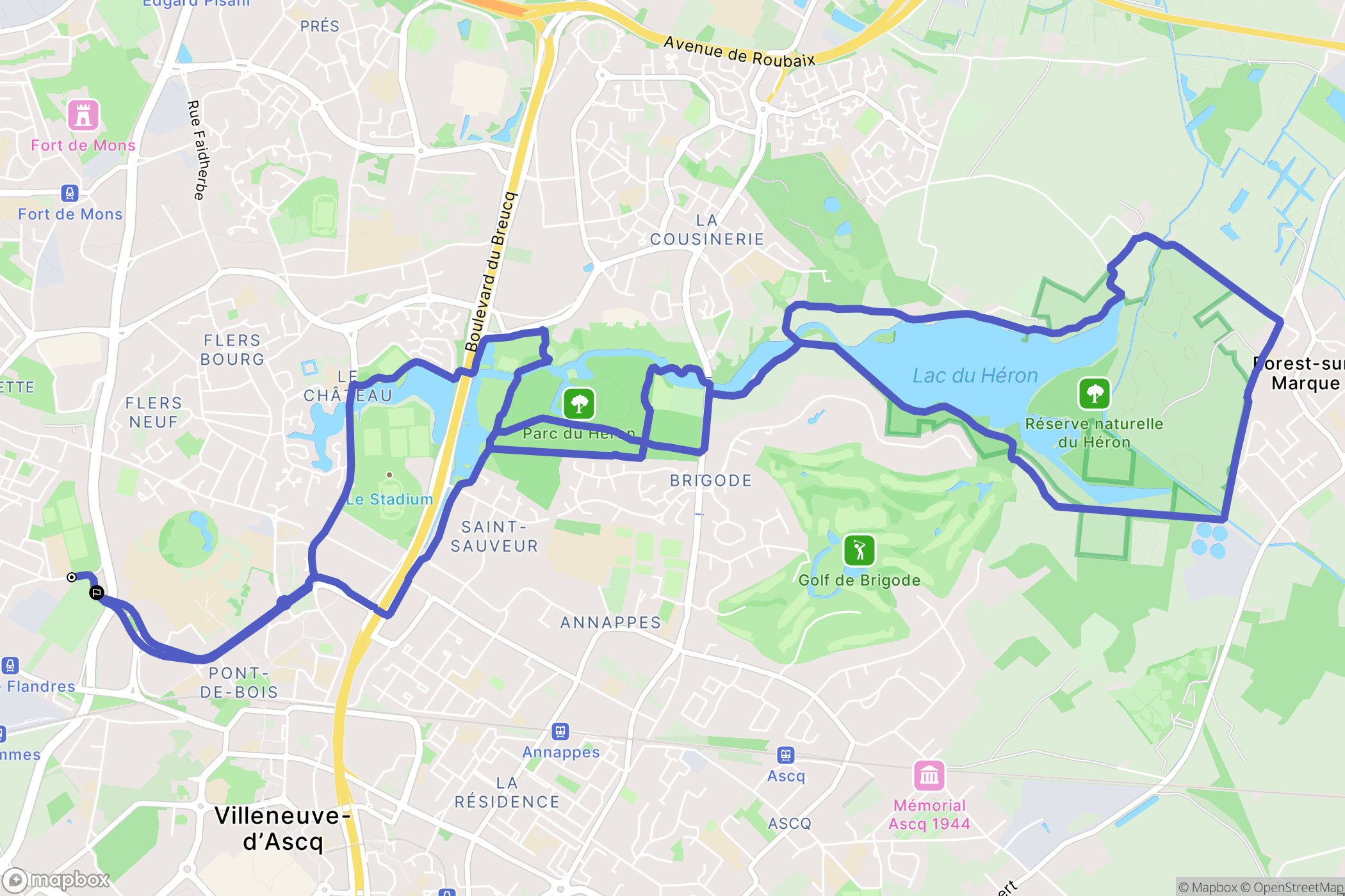 Lille : carte du parcours de randonnée - France