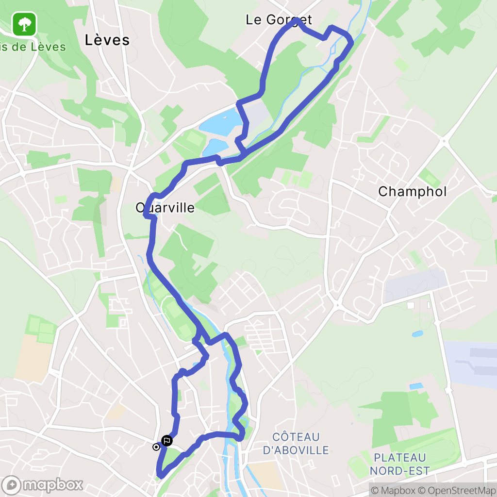 Chartres : carte du parcours de randonnée - France