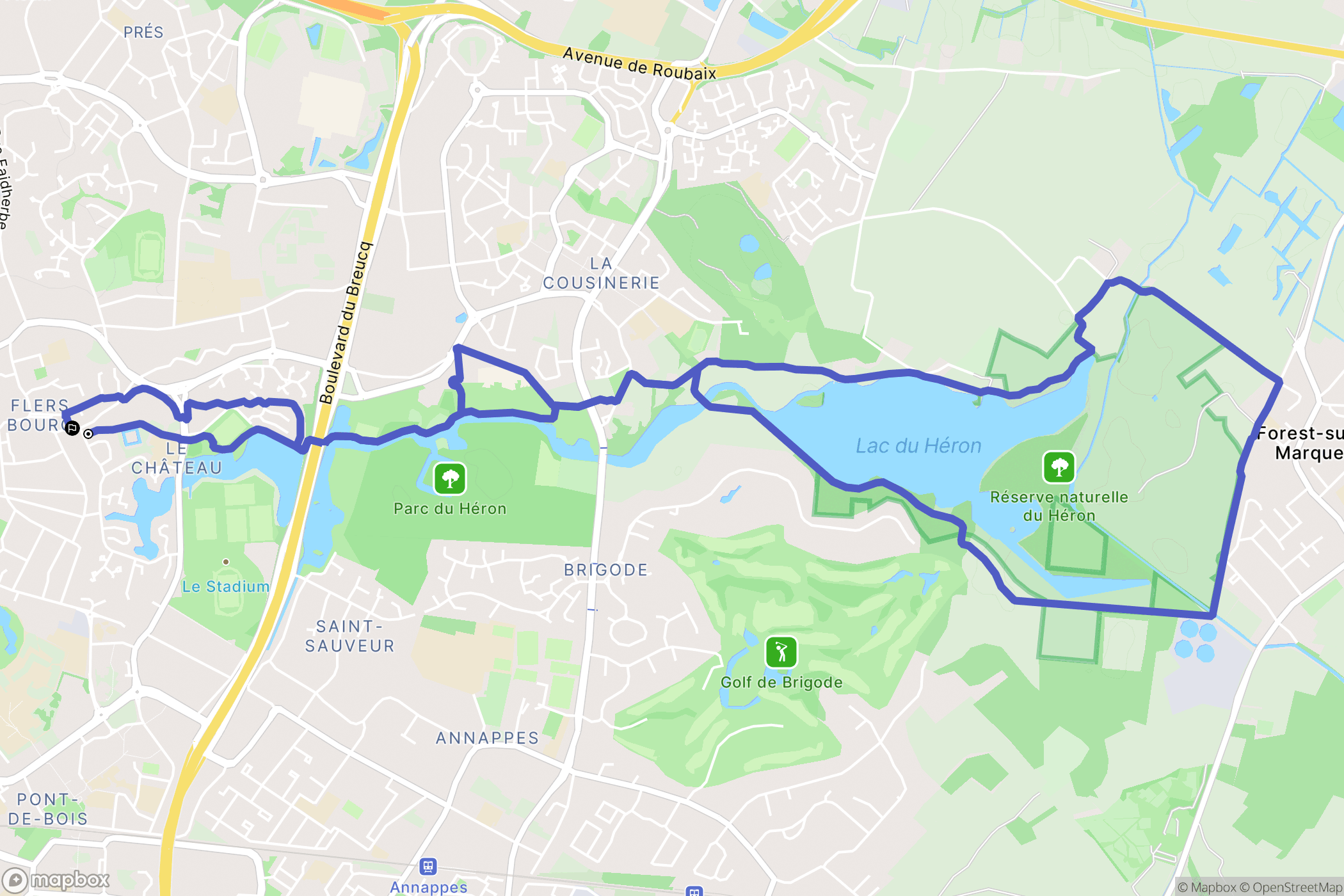Villeneuve-d'Ascq : carte du parcours de randonnée - France