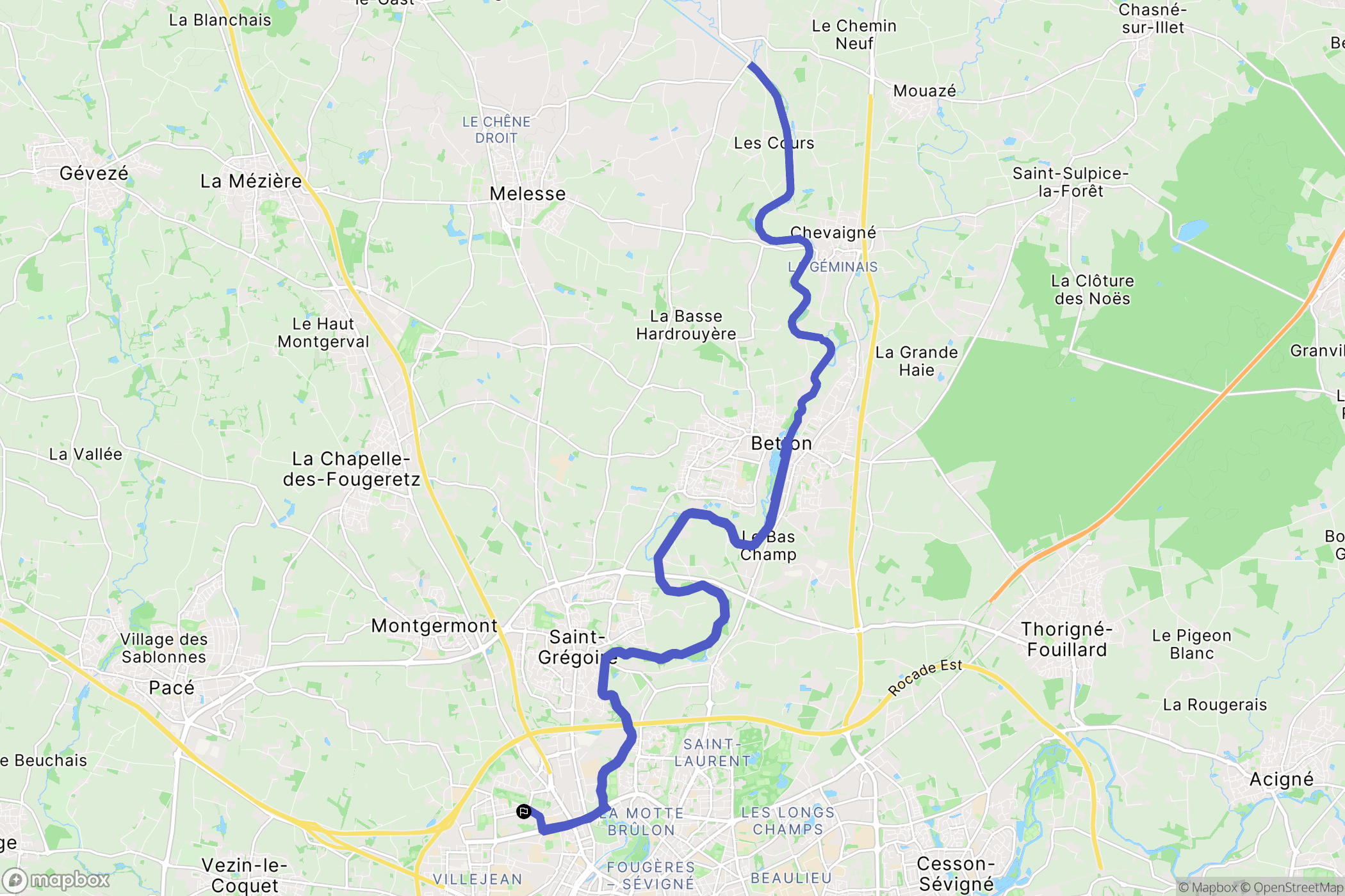 Rennes : carte du parcours de randonnée - France
