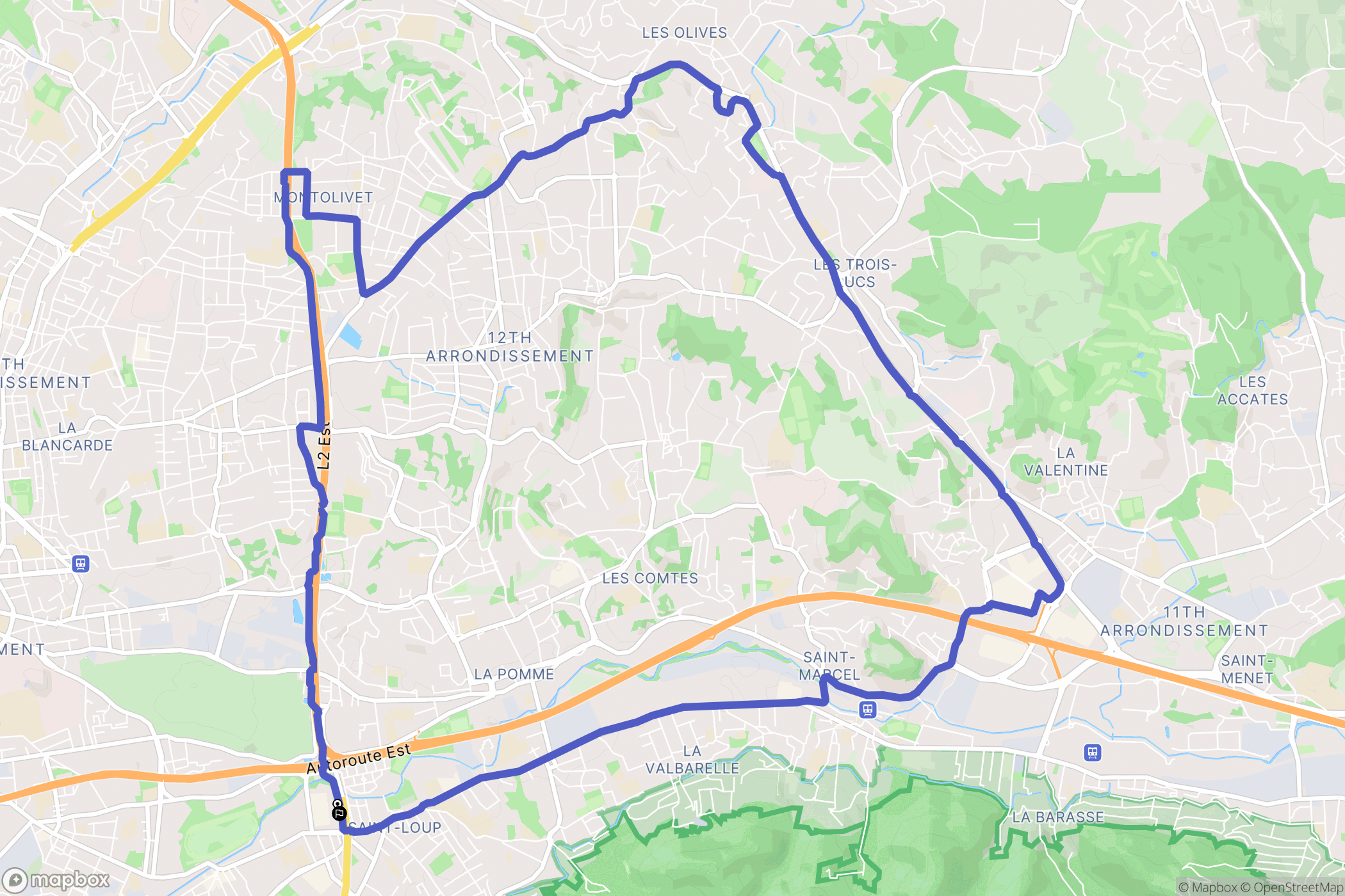Marseille : carte du parcours de randonnée - France