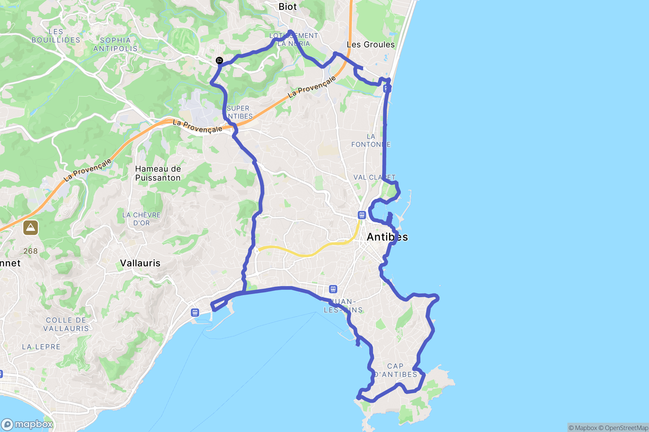 Biot : carte du parcours de randonnée - France