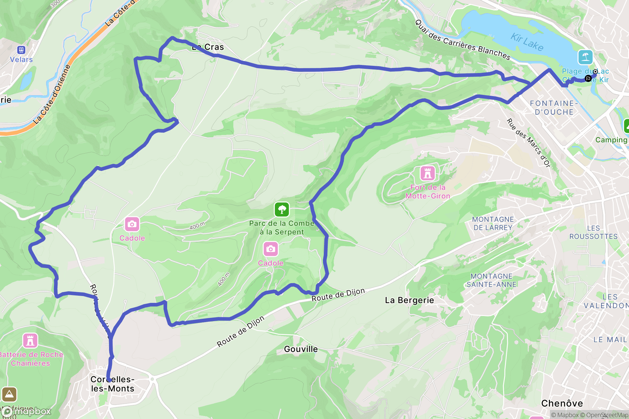 Dijon : carte du parcours de randonnée - France