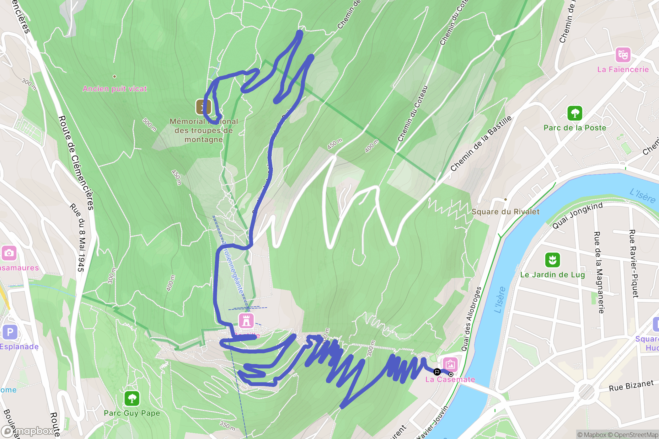 Grenoble : carte du parcours de randonnée - France