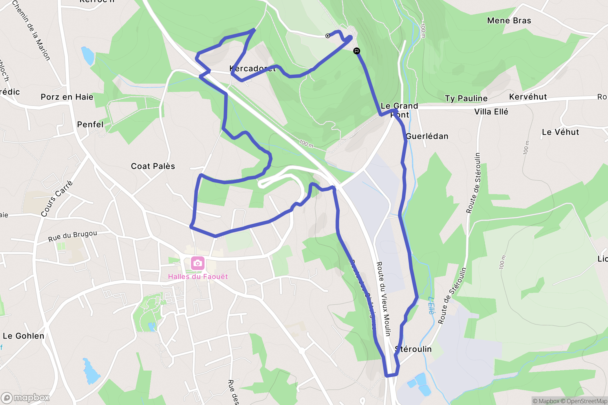 Le Faouët : carte du parcours de randonnée - France