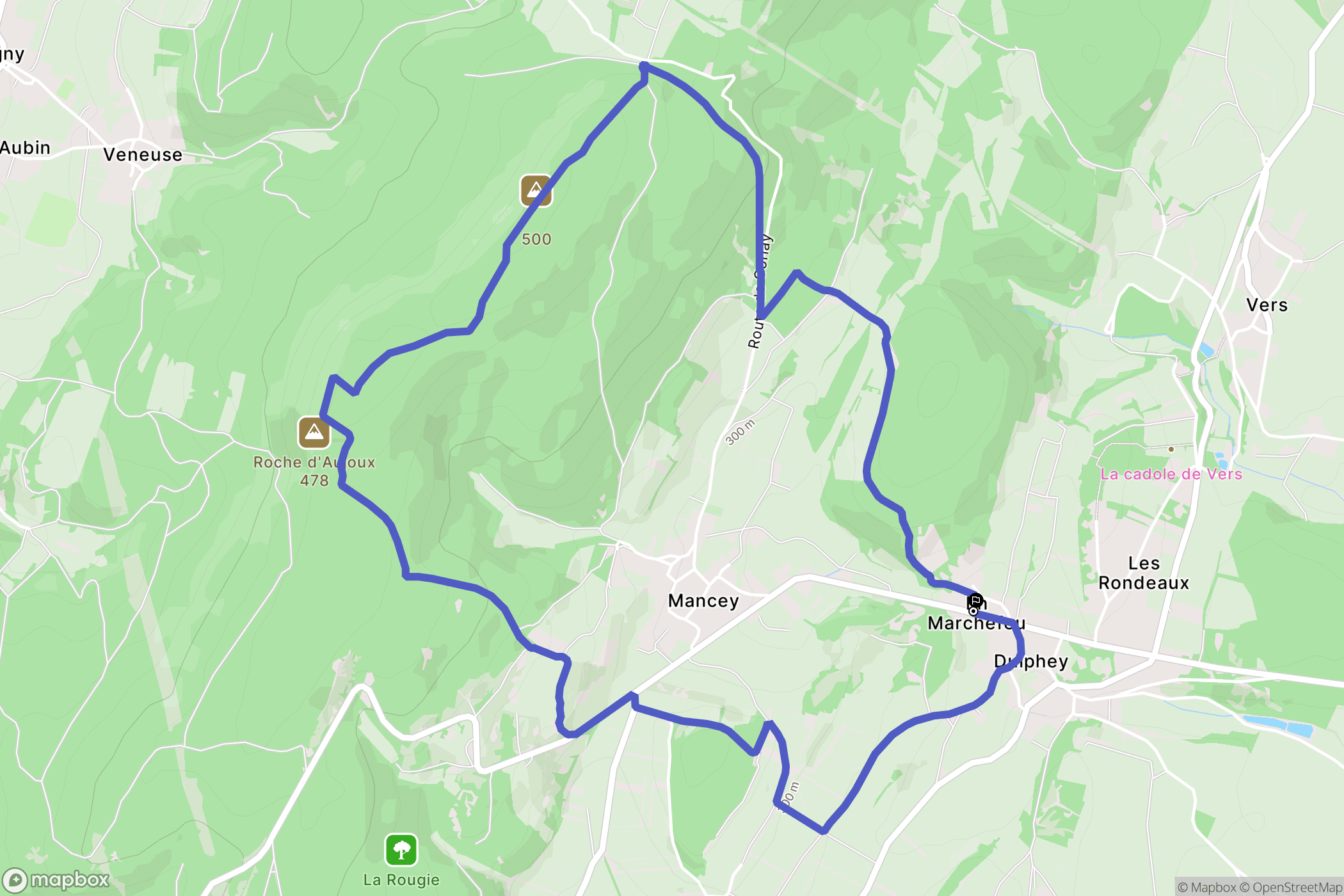 Mancey : carte du parcours de randonnée - France