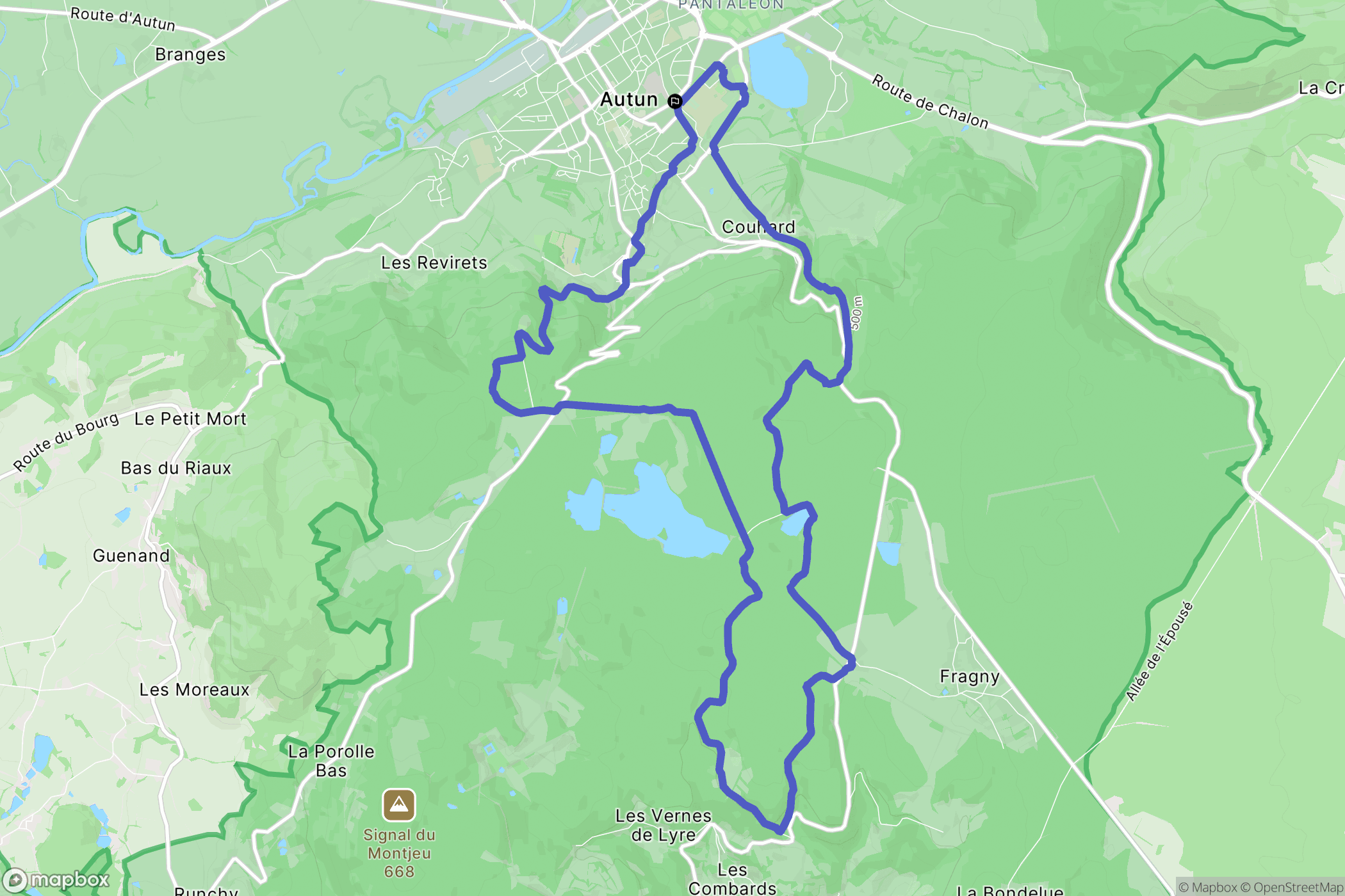 Autun : carte du parcours de randonnée - France