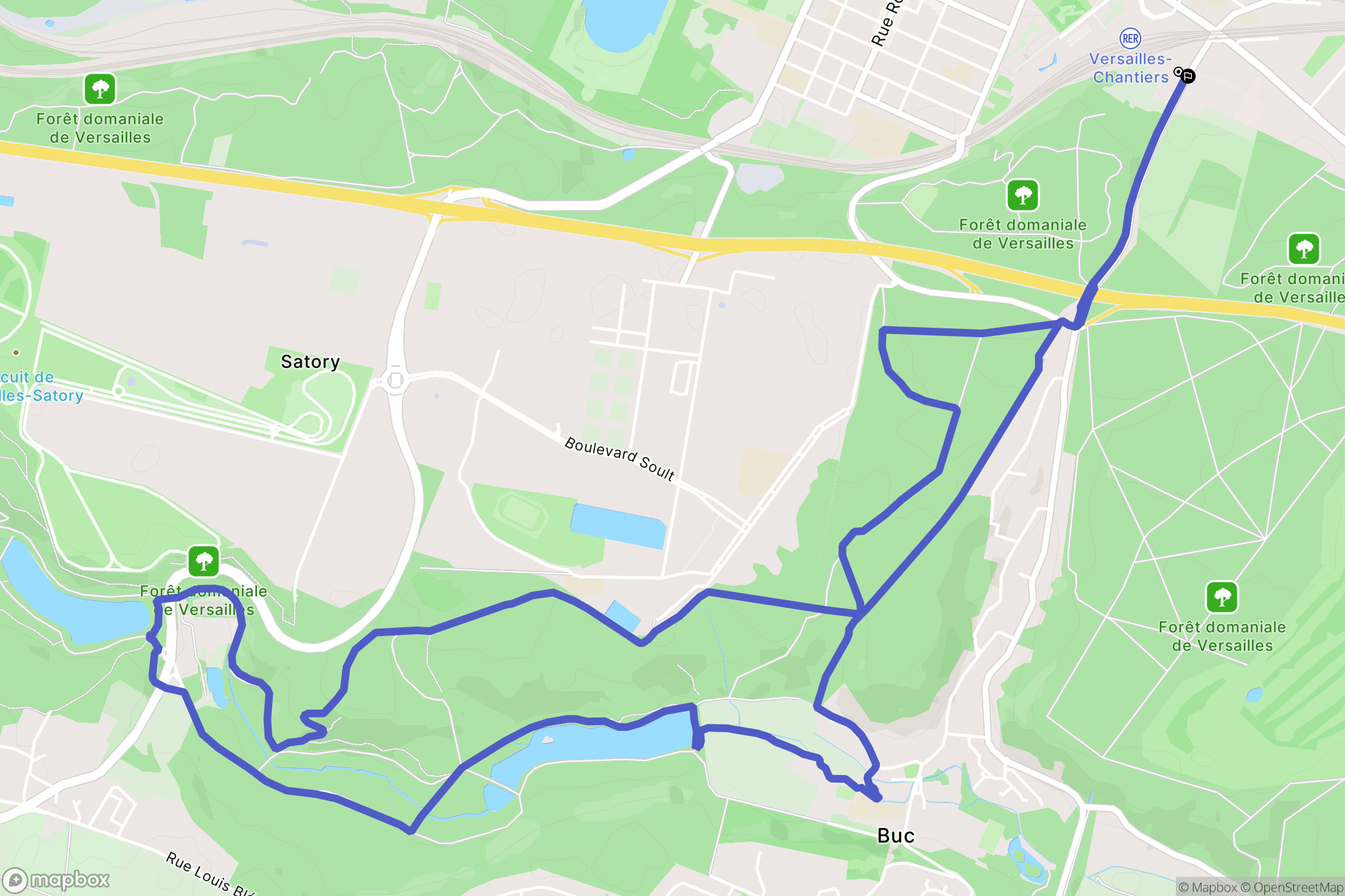 Versailles : carte du parcours de randonnée - France