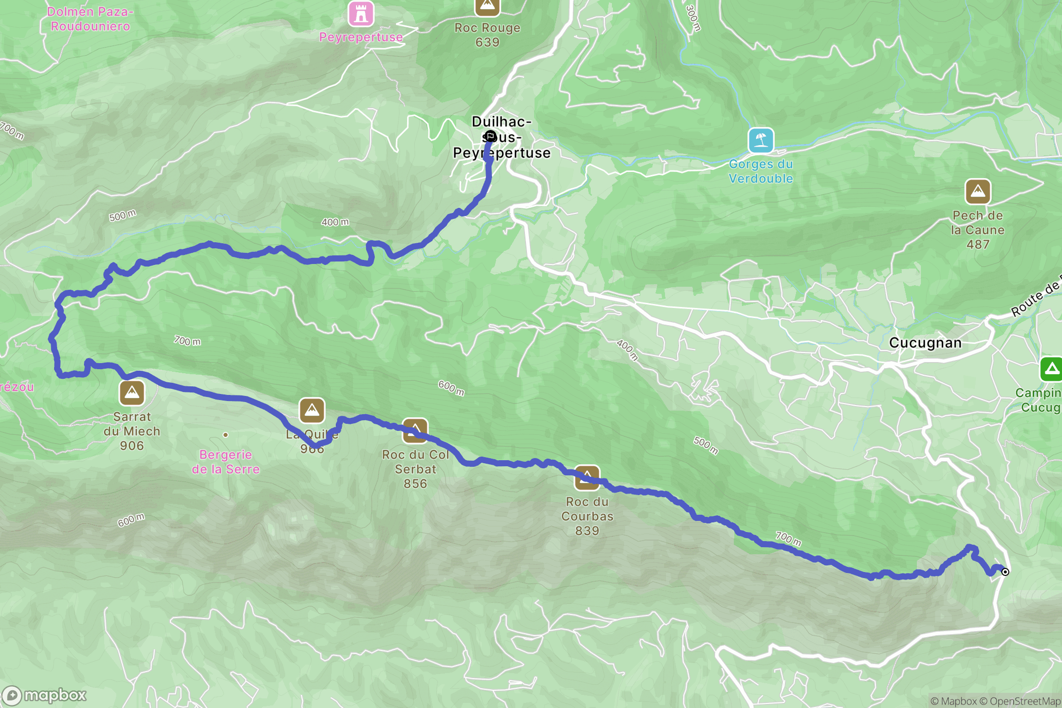 Cucugnan : carte du parcours de randonnée - France