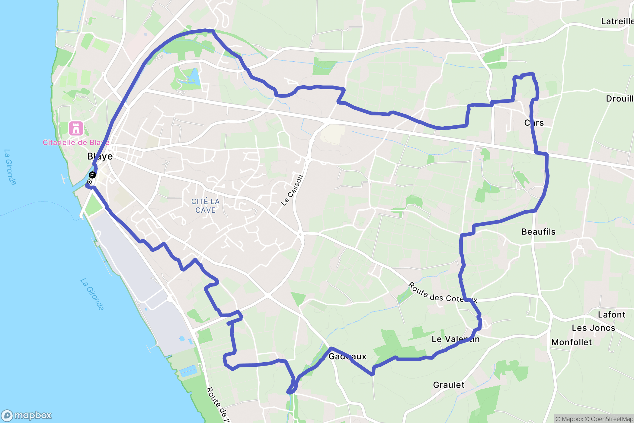 Blaye : carte du parcours de randonnée - France