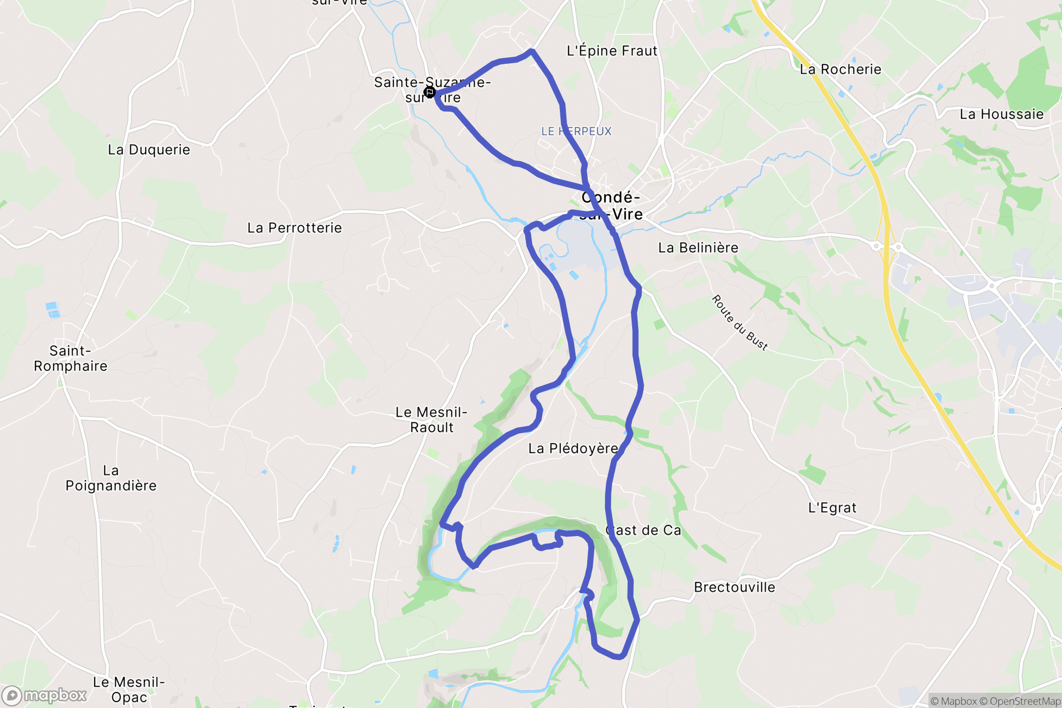 Sainte-Suzanne-sur-Vire : carte du parcours de randonnée - France