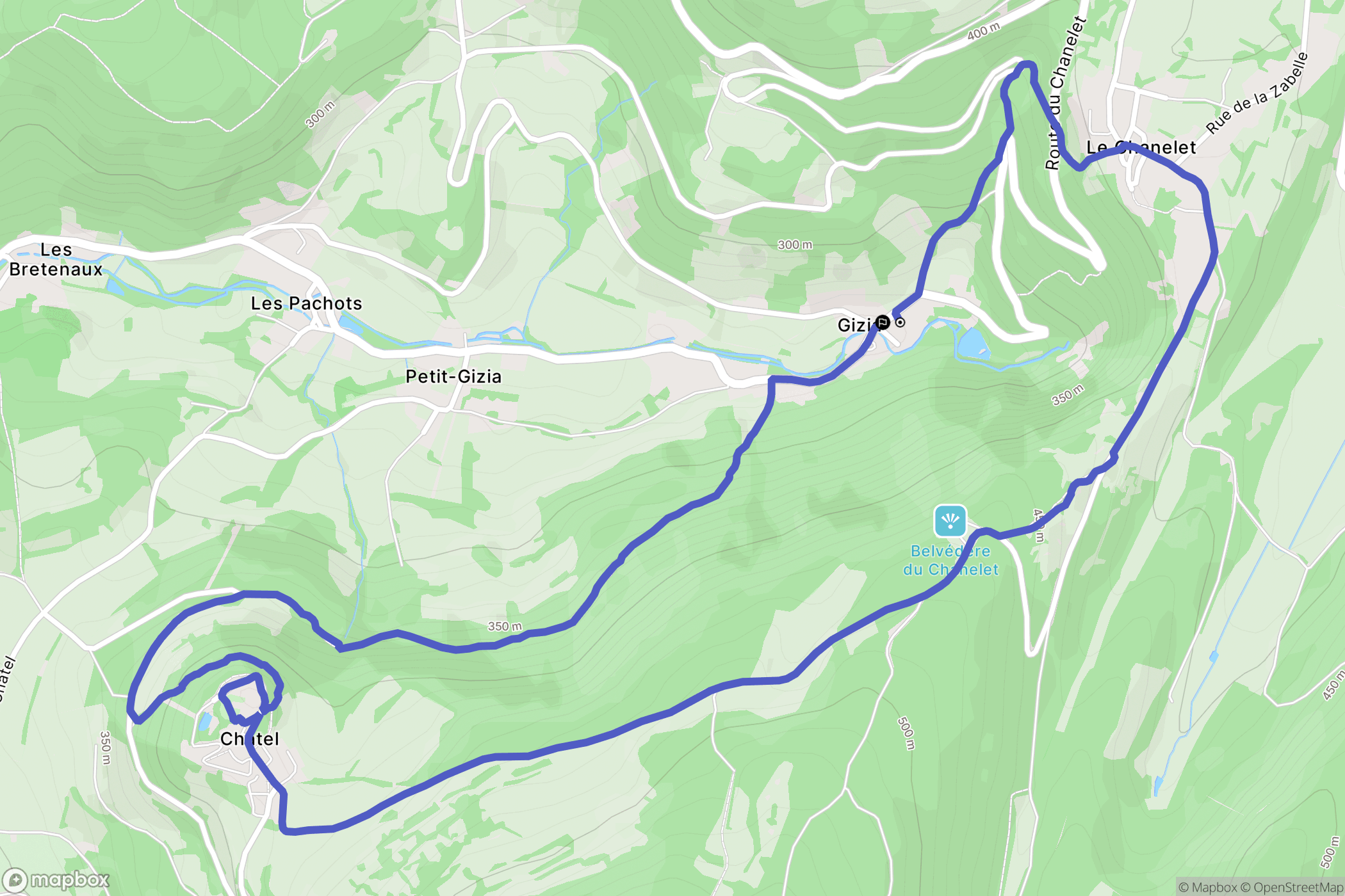 Gizia : carte du parcours de randonnée - France