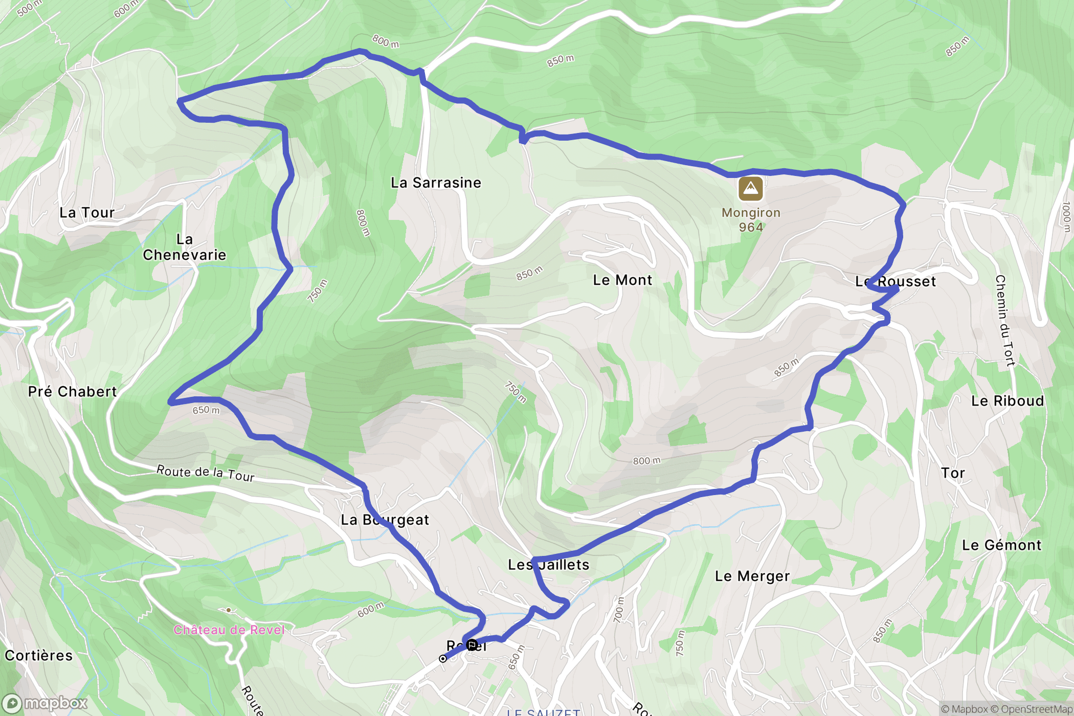 Revel : carte du parcours de randonnée - France