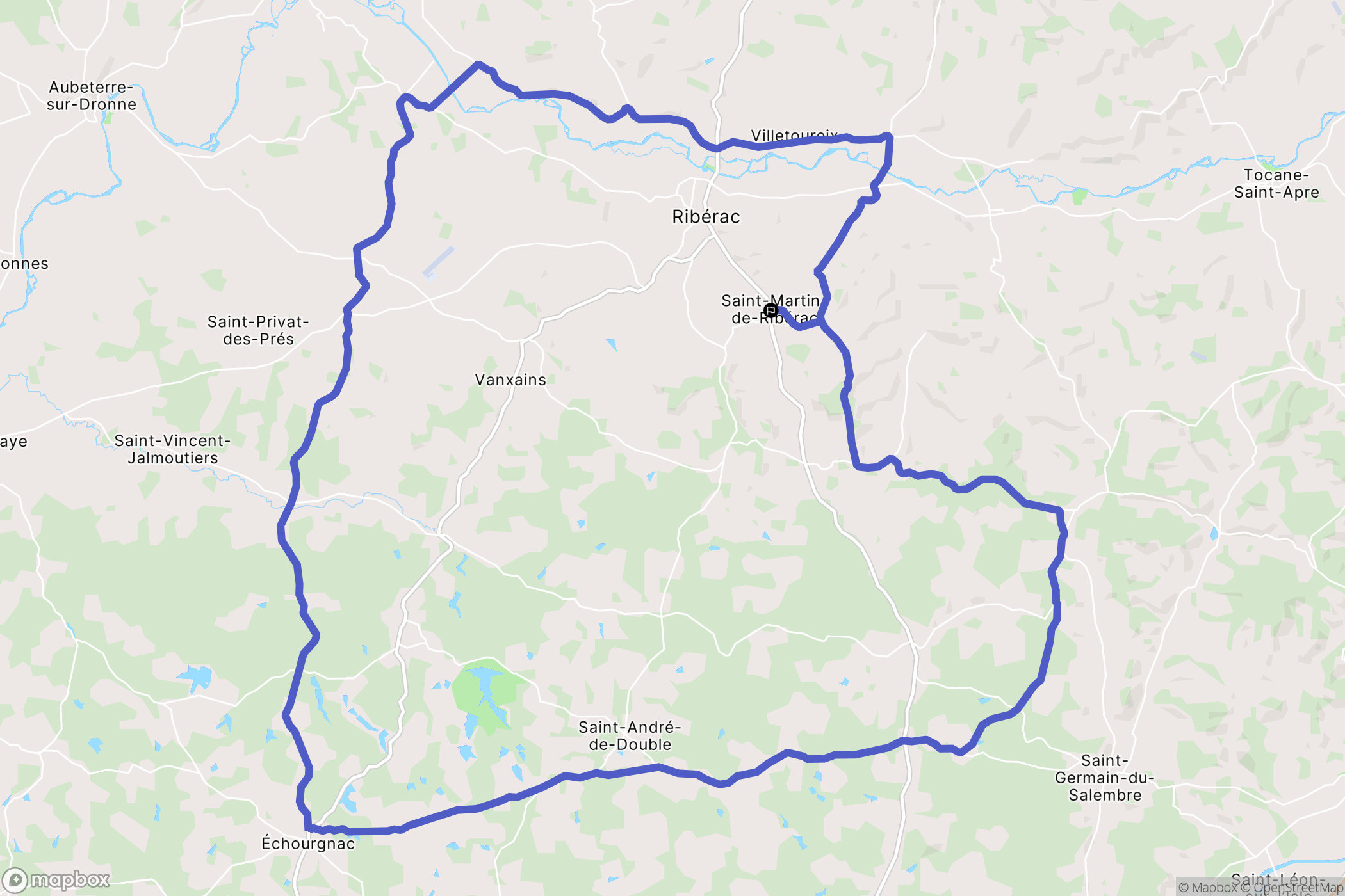 Saint-Martin-de-Ribérac : carte du parcours de randonnée - France