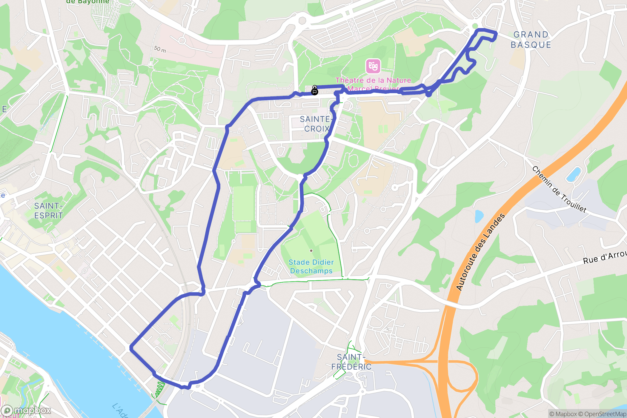 Bayonne : carte du parcours de randonnée - France