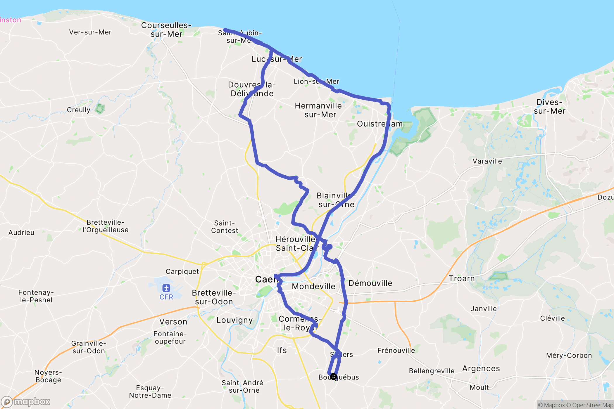 Bourguébus : carte du parcours de randonnée - France