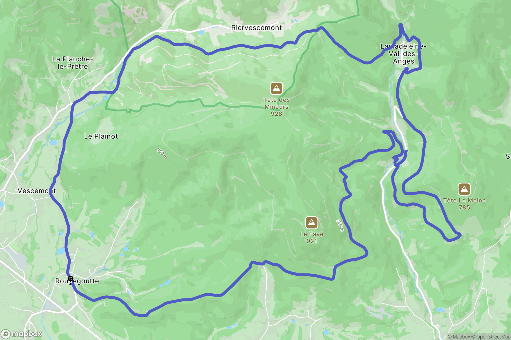 Rougegoutte : carte du parcours de randonnée - France