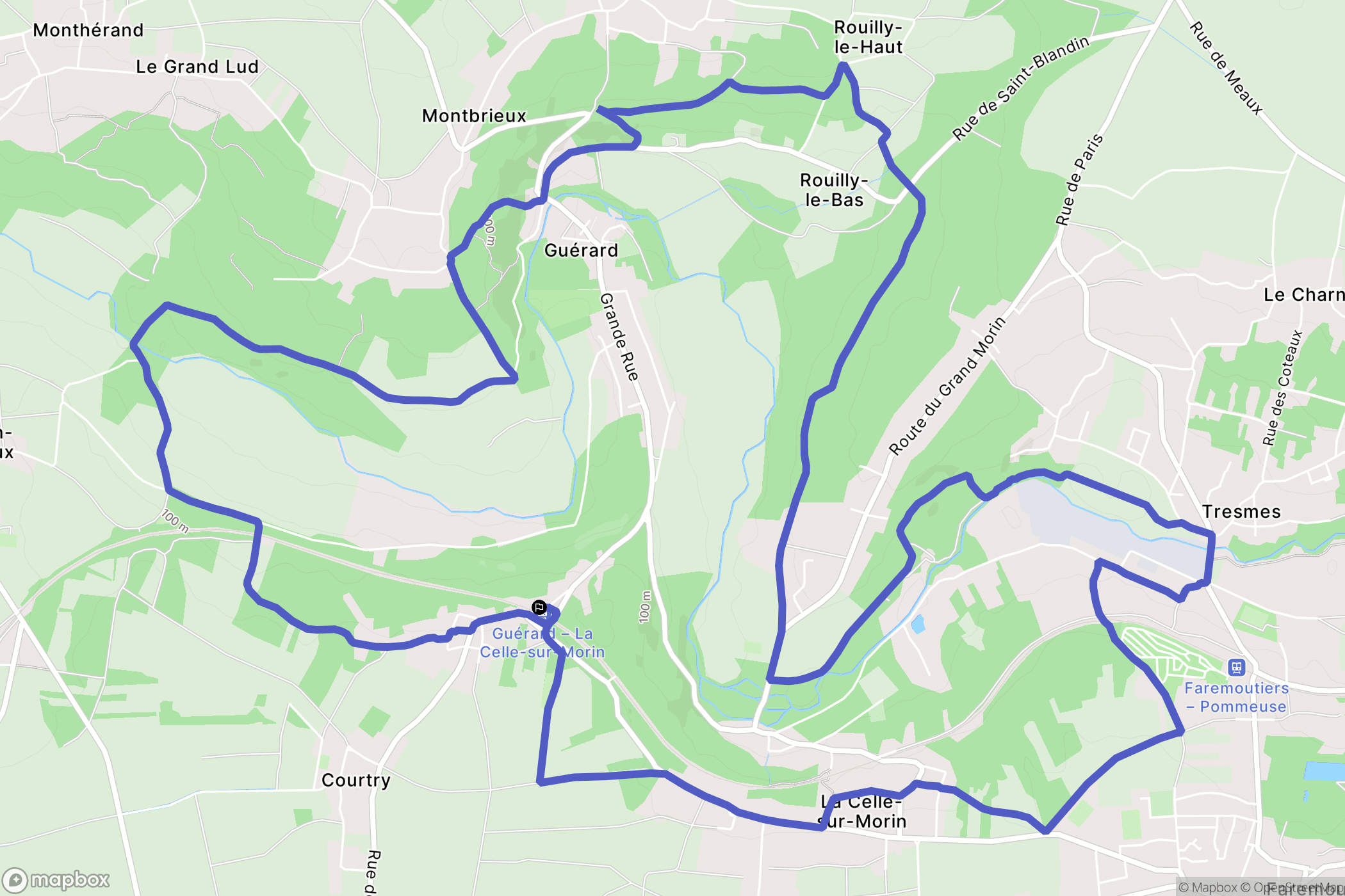 Guérard : carte du parcours de randonnée - France