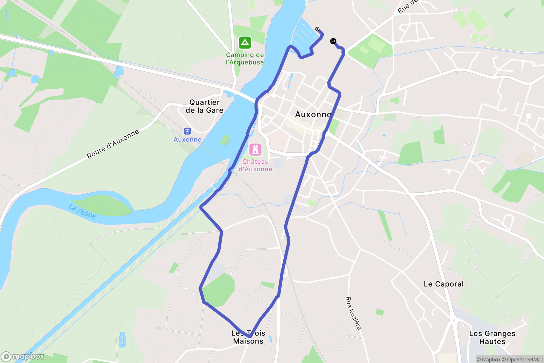 Auxonne : carte du parcours de randonnée - France