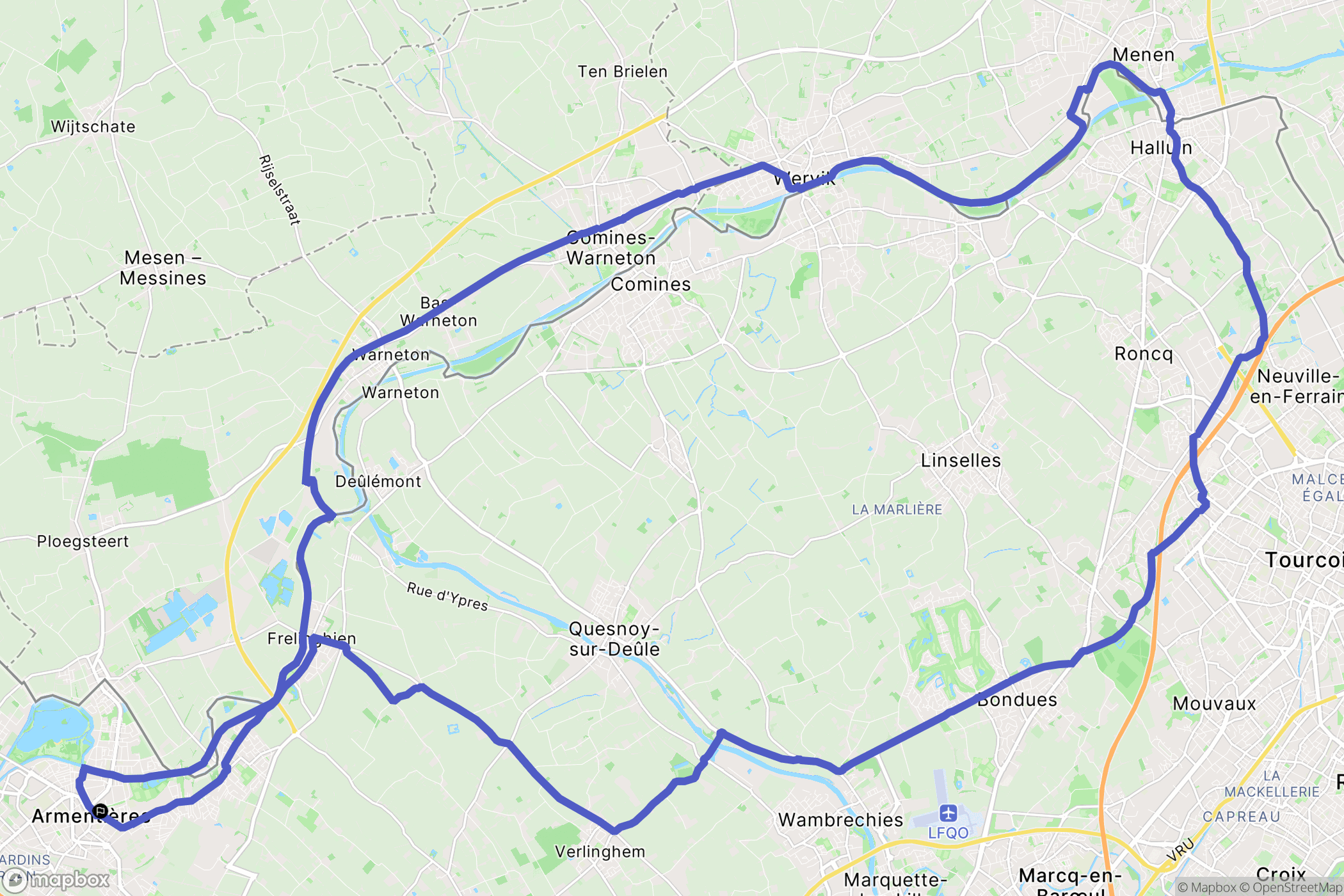 Armentières : carte du parcours de randonnée - France