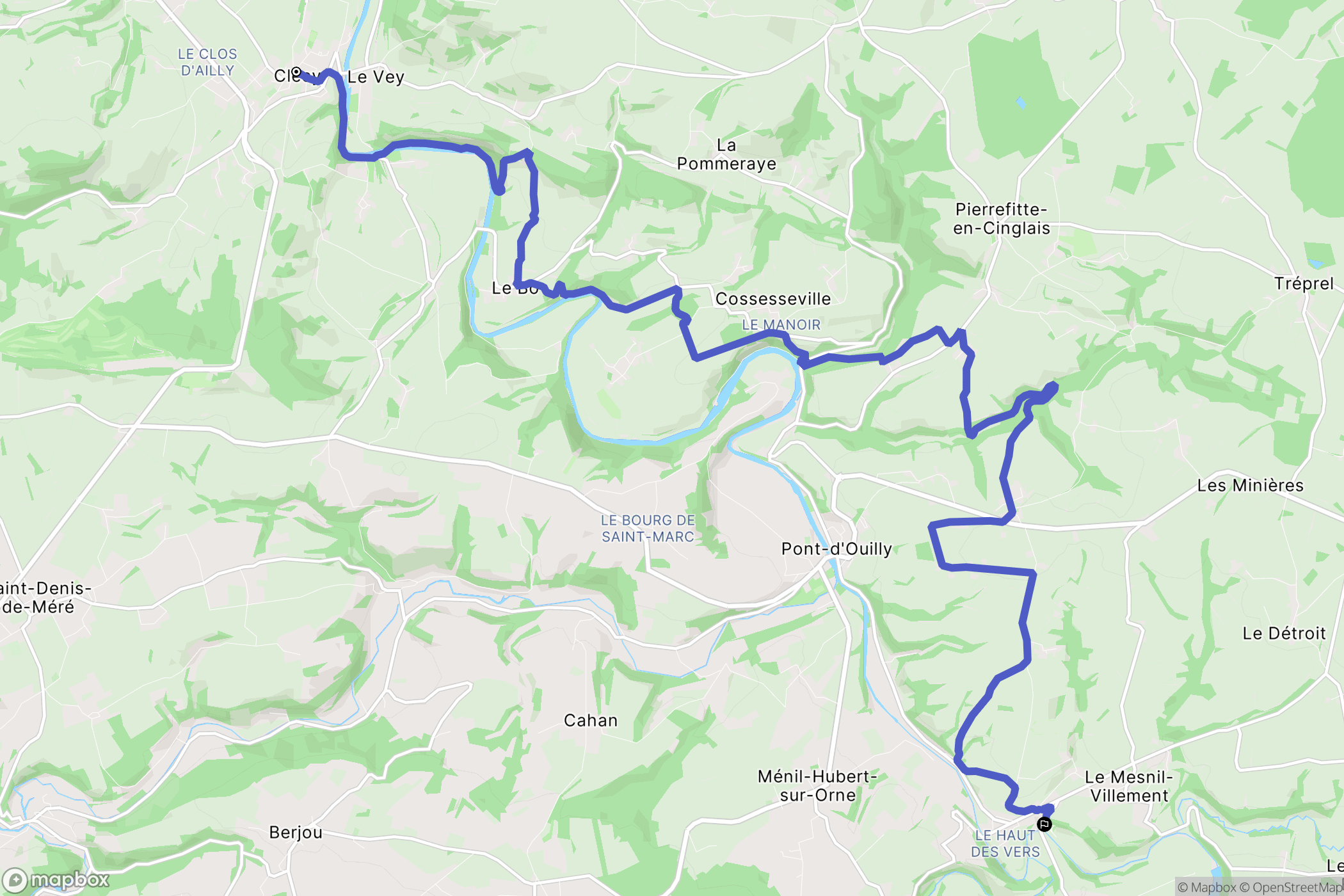 Clécy : carte du parcours de randonnée - France