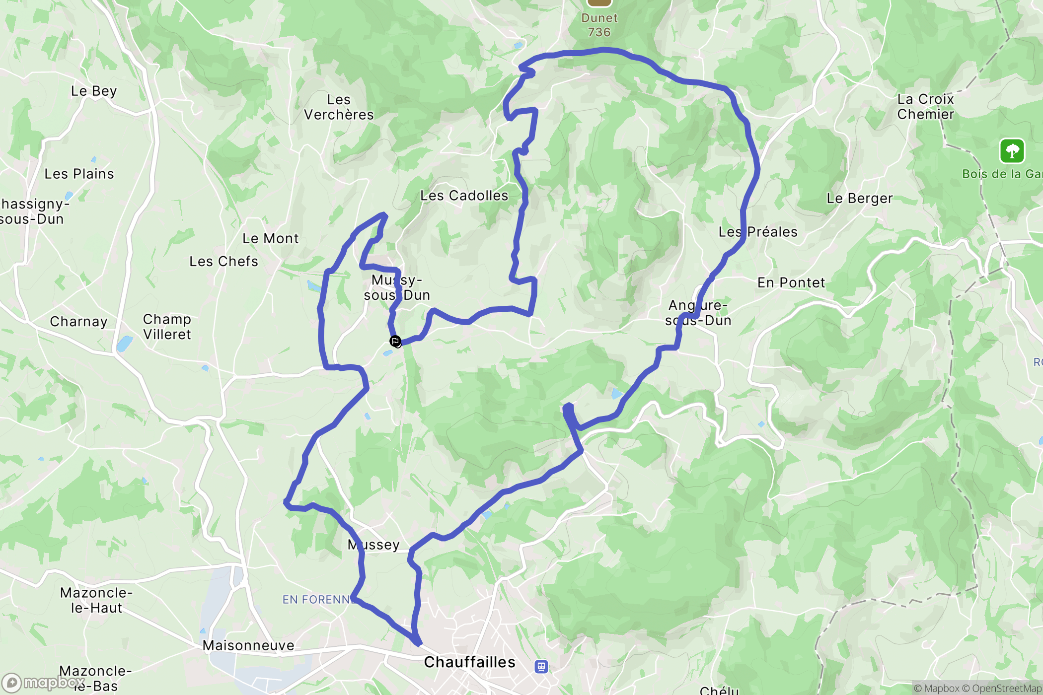 Mussy-sous-Dun : carte du parcours de randonnée - France
