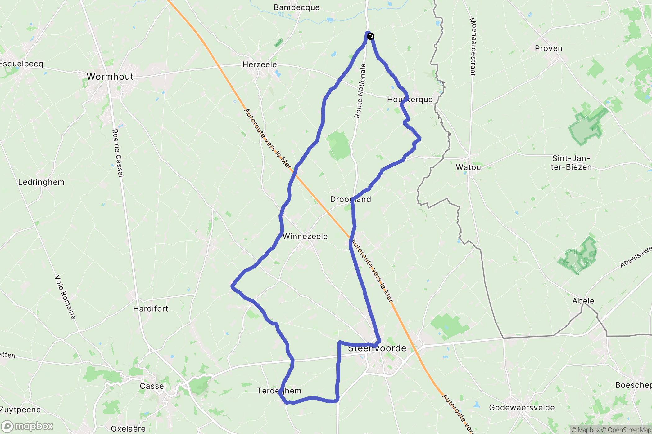 Houtkerque : carte du parcours de randonnée - France